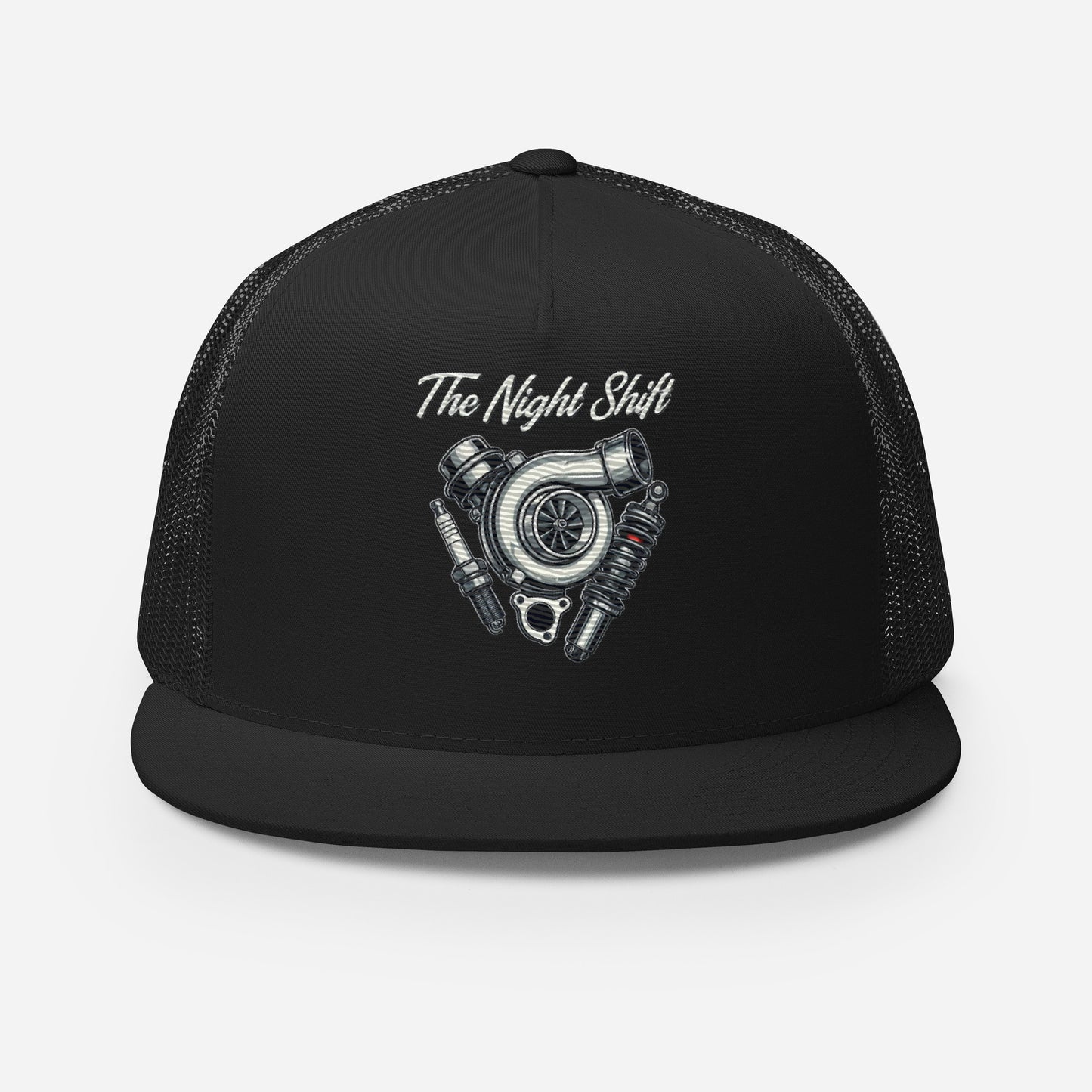 The Night Shit-Embroidered Snapback Trucker Hat The Night Shift Performance Street Gear by The Night Shift Automotive Apparel