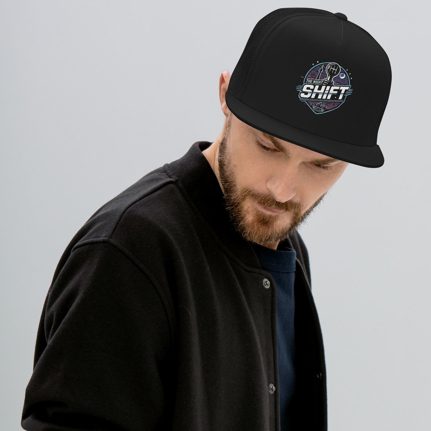 The Night Shift-Embroidered Mesh Snapback Trucker Hat Black The Night Shift Performance Street Gear by The Night Shift Automotive Apparel