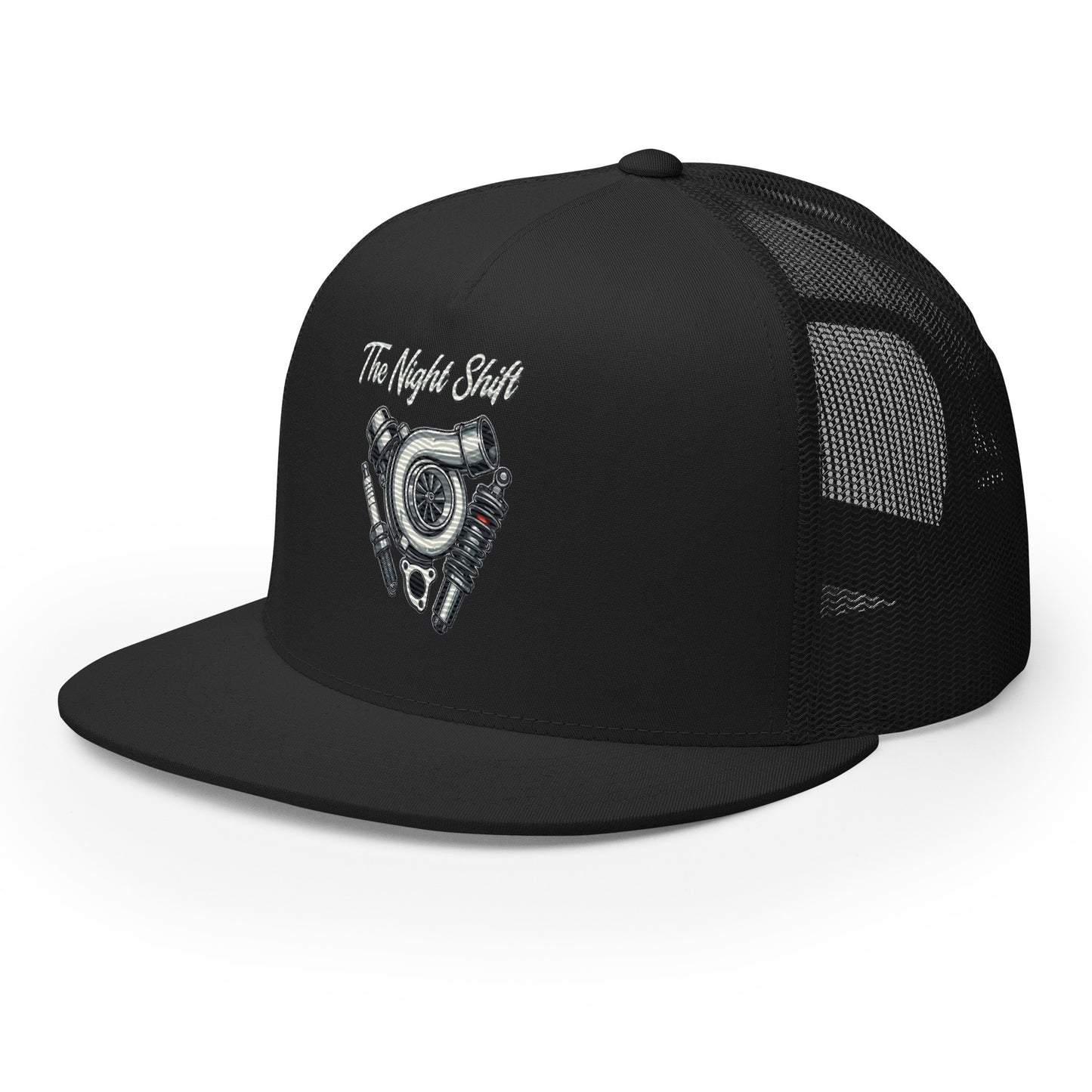 The Night Shit-Embroidered Snapback Trucker Hat The Night Shift Performance Street Gear by The Night Shift Automotive Apparel