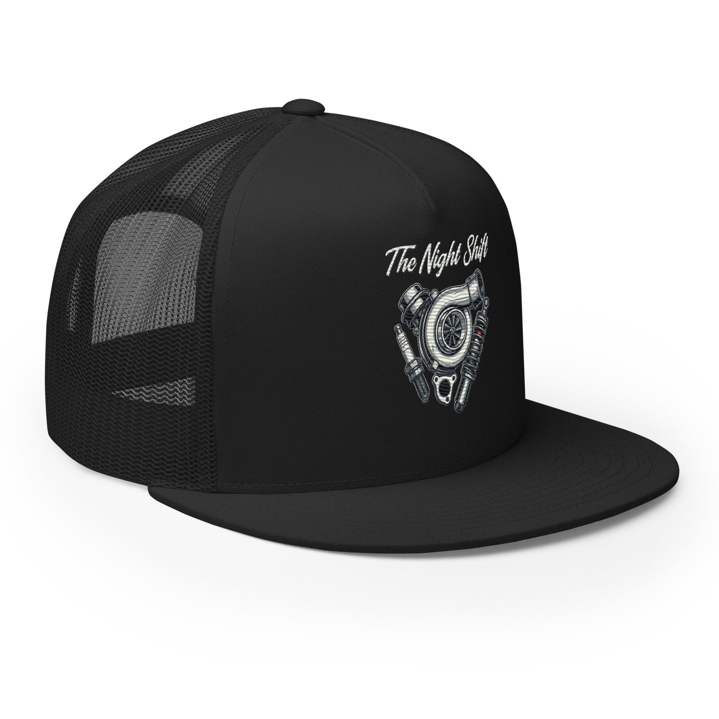 The Night Shit-Embroidered Snapback Trucker Hat The Night Shift Performance Street Gear by The Night Shift Automotive Apparel