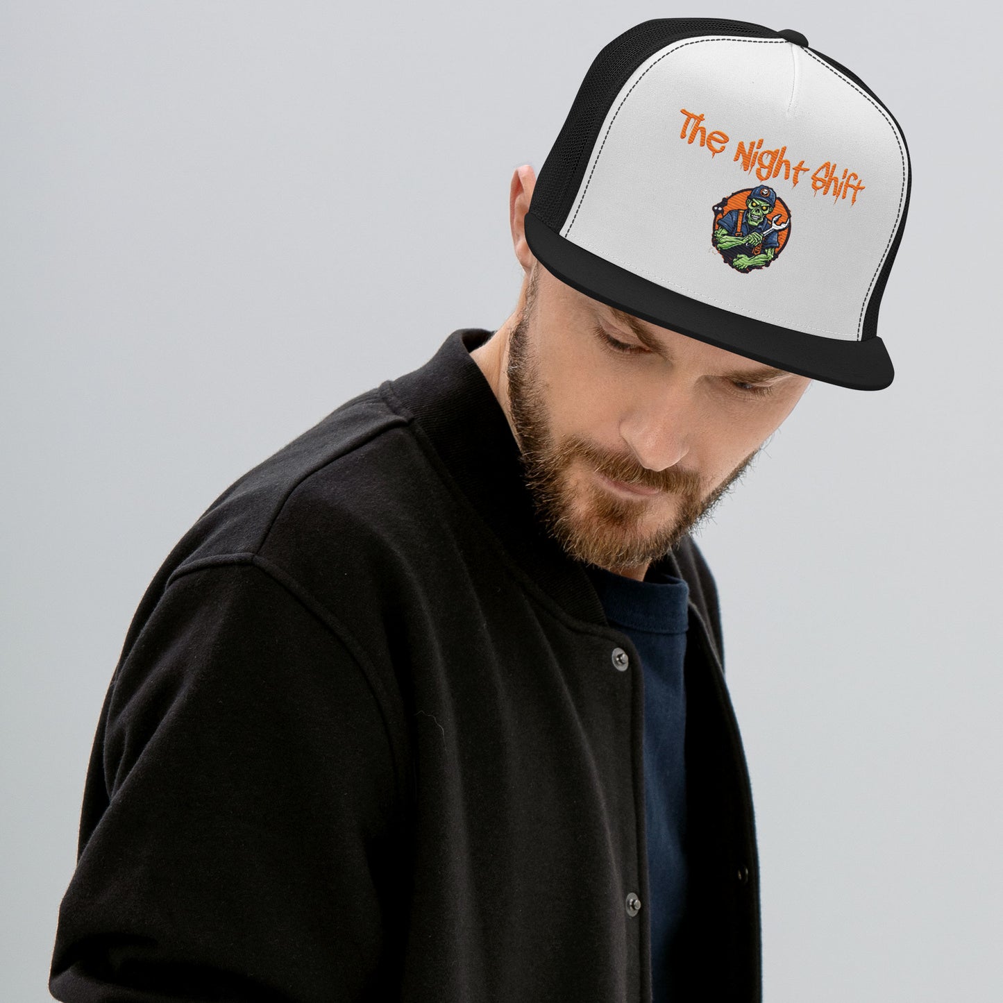 Don't Stop Till You Drop-Embroidered Snapback Trucker Hat Black White Black The Night Shift Performance Street Gear by The Night Shift Automotive Apparel