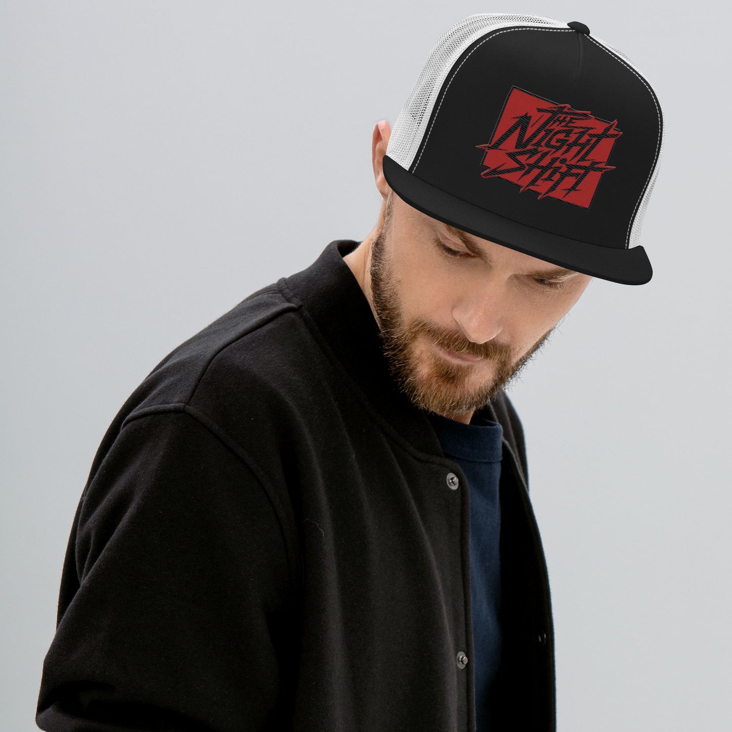 The Night Shift-Embroidered Mesh Snapback Trucker Hat Black White The Night Shift Performance Street Gear by The Night Shift Automotive Apparel