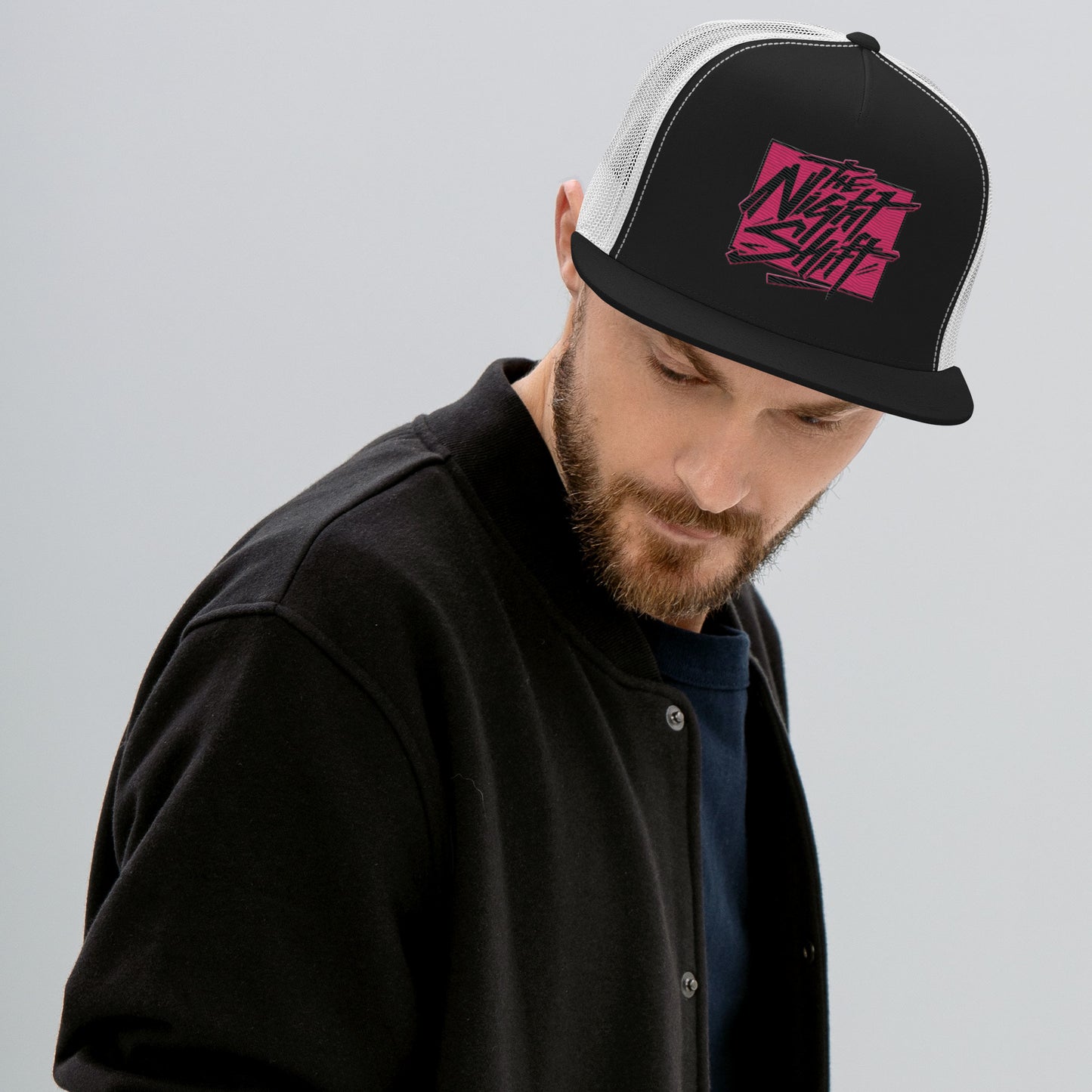 The Night Shift-Embroidered Mesh Snapback Trucker Hat Black White The Night Shift Performance Street Gear by The Night Shift Automotive Apparel