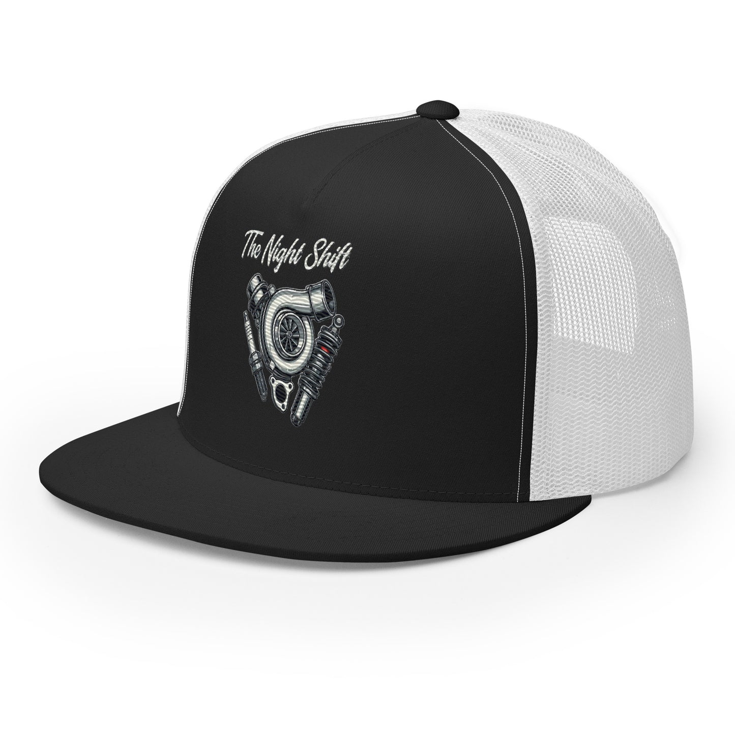 The Night Shit-Embroidered Snapback Trucker Hat The Night Shift Performance Street Gear by The Night Shift Automotive Apparel
