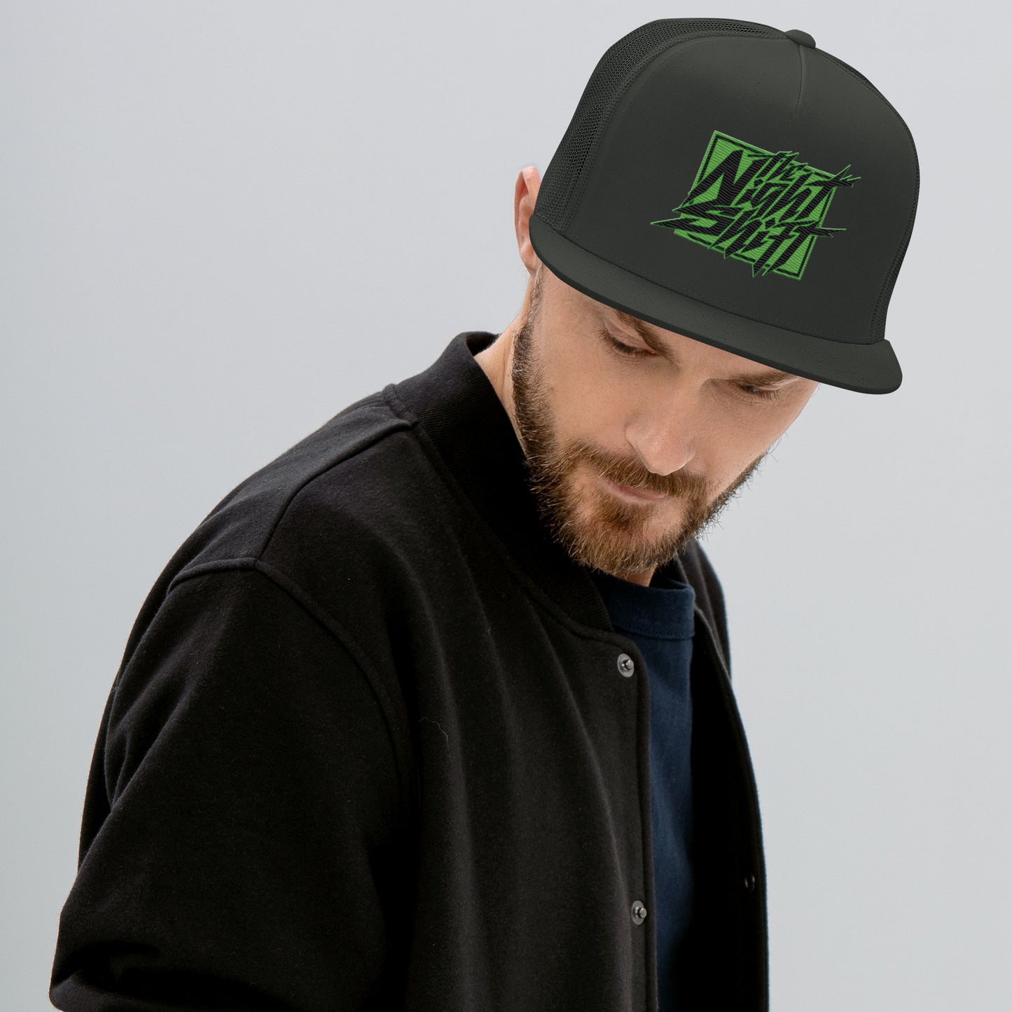The Night Shift-Embroidered Mesh Snapback Trucker Hat Charcoal The Night Shift Performance Street Gear by The Night Shift Automotive Apparel
