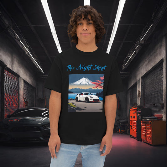 Nissan 370 Mt Fuji-Premium, Ultra Soft, Unisex Oversized Boxy Tee Black Printify by The Night Shift Automotive Apparel