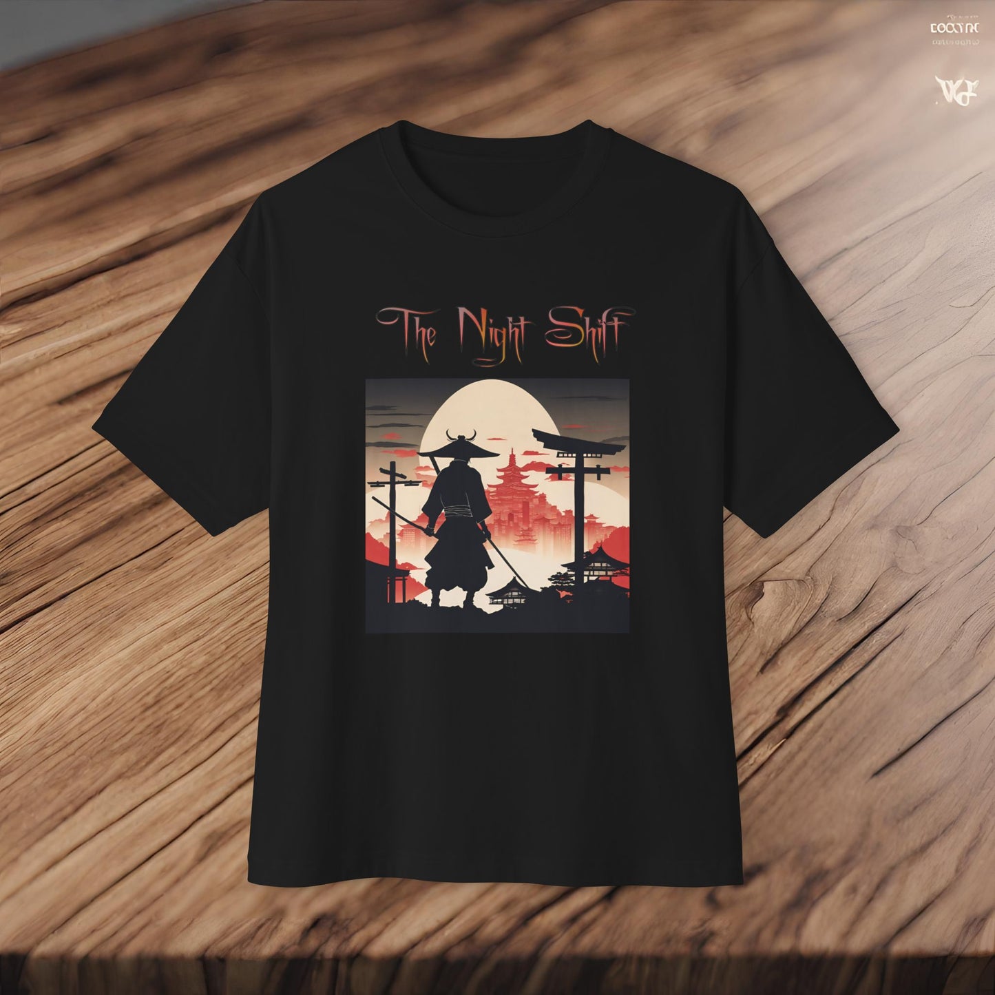 Samurai Full Moon Silhouette-Premium, Ultra Soft Unisex Oversized Boxy Tee Printify by The Night Shift Automotive Apparel