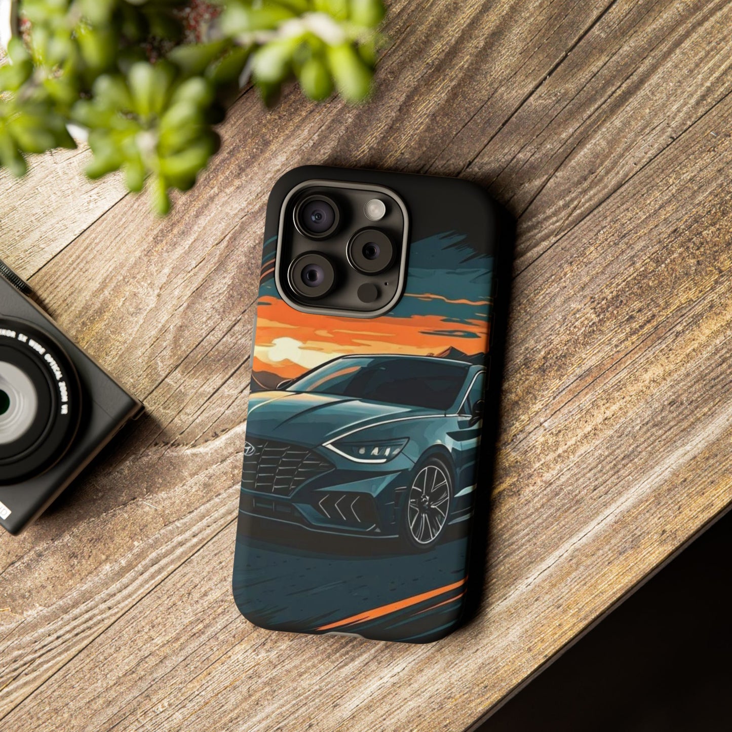 Hyundai Sonata-Sunset Drive-Dual Layer Ultra Tough Phone Case iPhone 15 Pro Matte Printify by The Night Shift Automotive Apparel