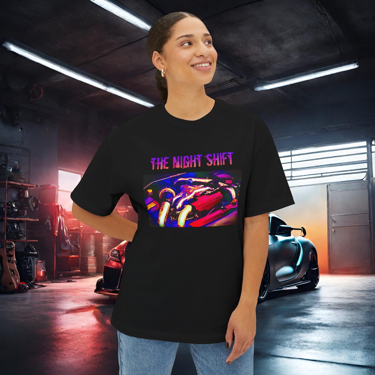 EJ257 Synthwave-Premium, Ultra Soft Unisex Oversized Boxy Tee Printify by The Night Shift Automotive Apparel