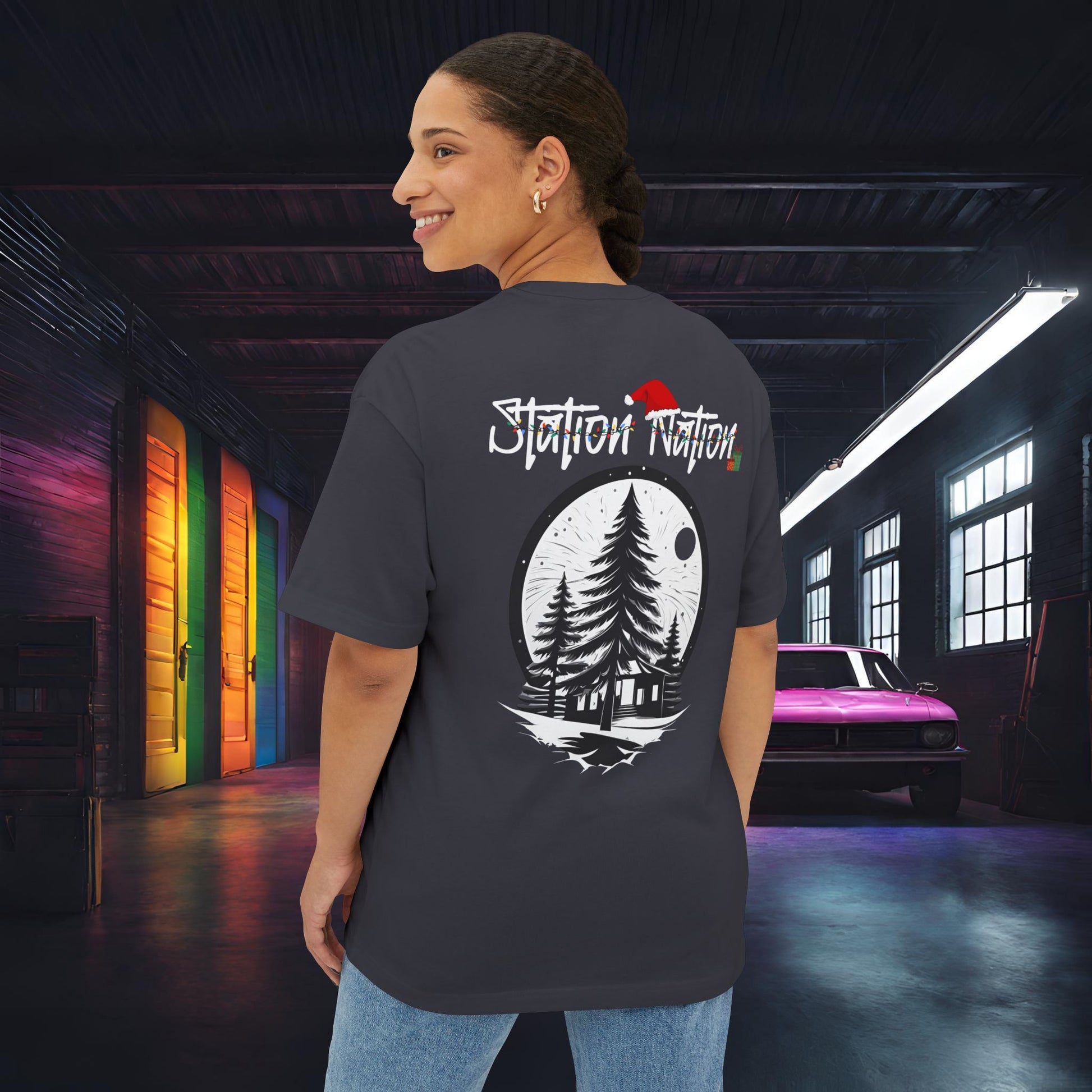 🎄 Christmas Limited Edition Station Nation-Premium, Ultra Soft Unisex Oversized Boxy Tee Dark Grey Printify by The Night Shift Automotive Apparel