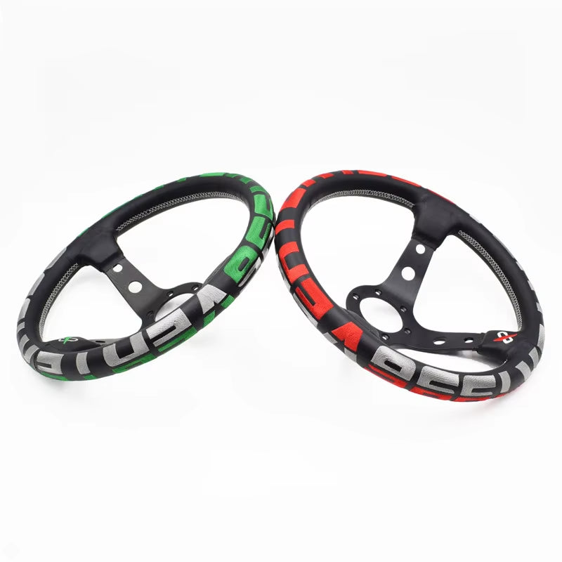 VERTEX 1996 325mm Genuine Leather Embroidered Deep Dish Steering Wheels The Night Shift Performance Street Gear by The Night Shift Automotive Apparel