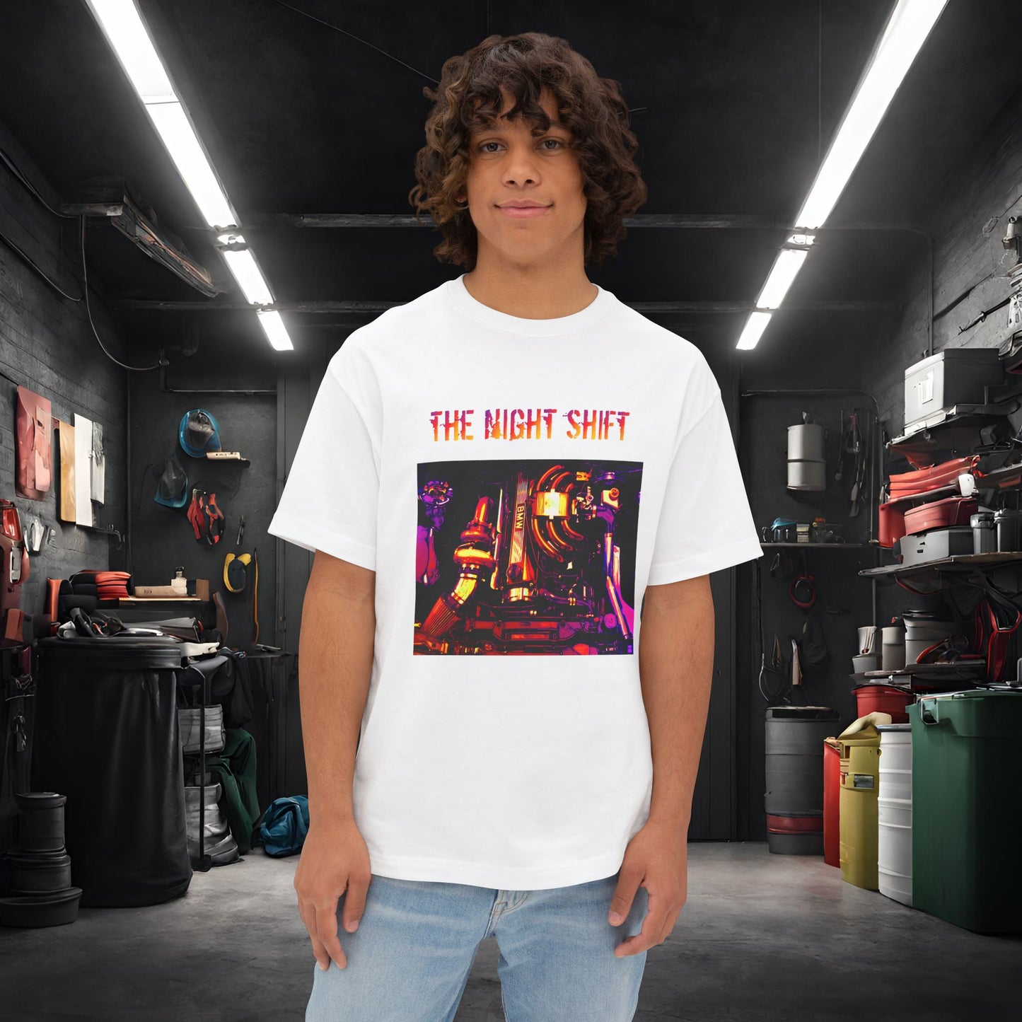 M20B30 Synthwave-Premium, Ultra Soft Unisex Oversized Boxy Tee White Printify by The Night Shift Automotive Apparel
