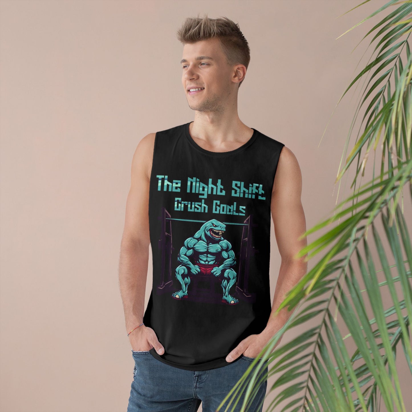 Crush Goals - Shark Body Builder - Premium Unisex Barnard Tank Top Printify by The Night Shift Automotive Apparel