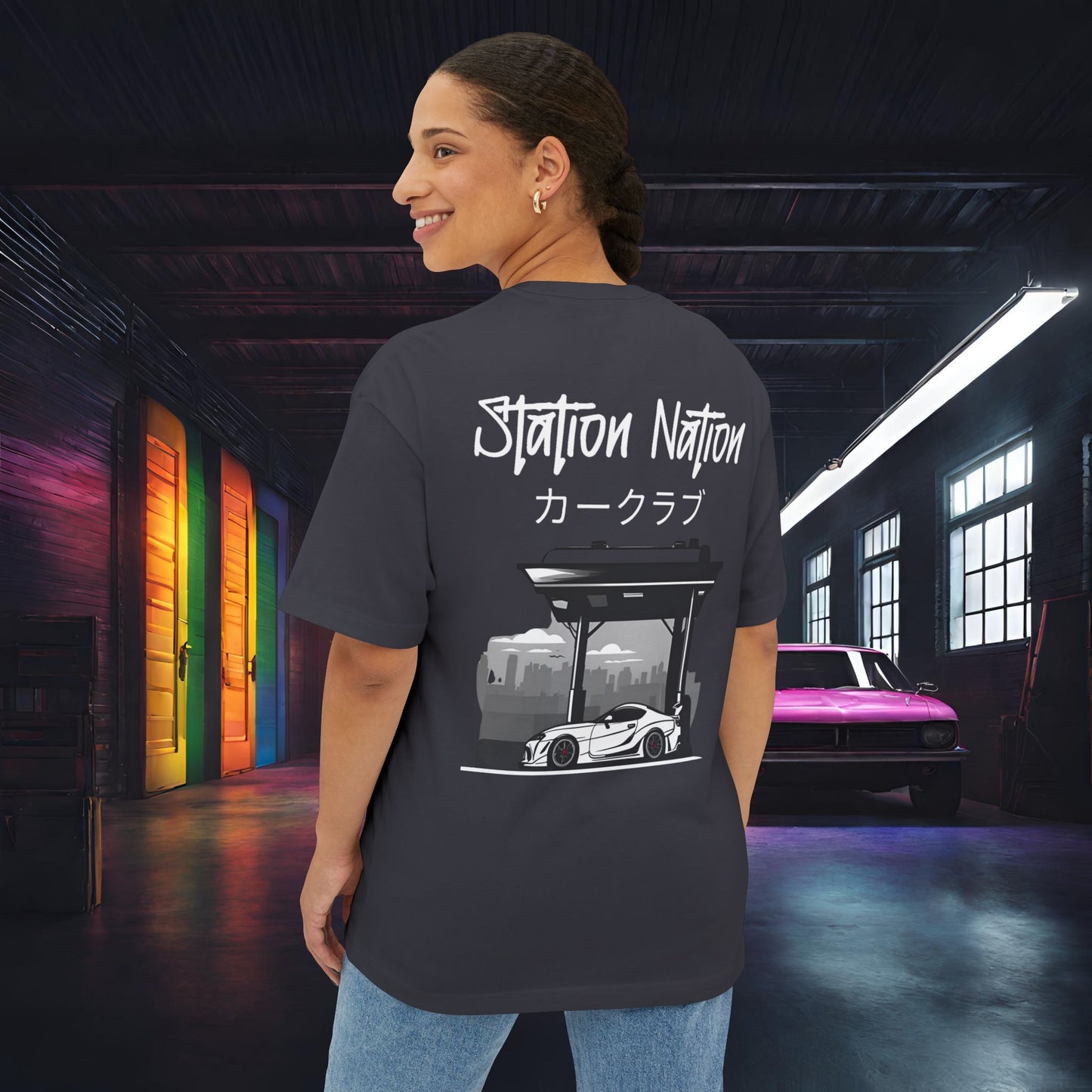 Station Nation-Premium, Ultra Soft Unisex Oversized Boxy Tee Printify by The Night Shift Automotive Apparel