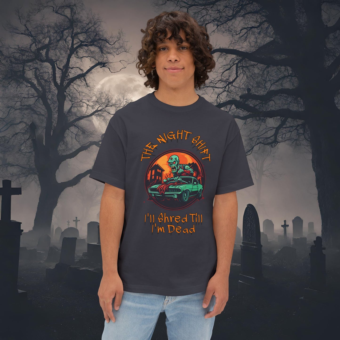 Death Trap-Premium, Ultra Soft Unisex Oversized Boxy Tee Dark Grey Printify by The Night Shift Automotive Apparel