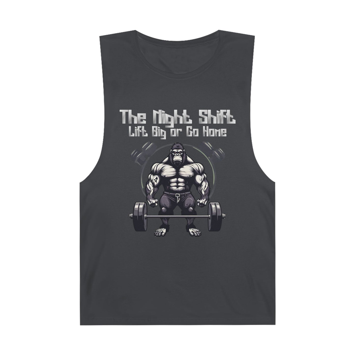Lift Big or Go Home - Gorilla Body Builder - Premium Unisex Barnard Tank Top Coal Printify by The Night Shift Automotive Apparel