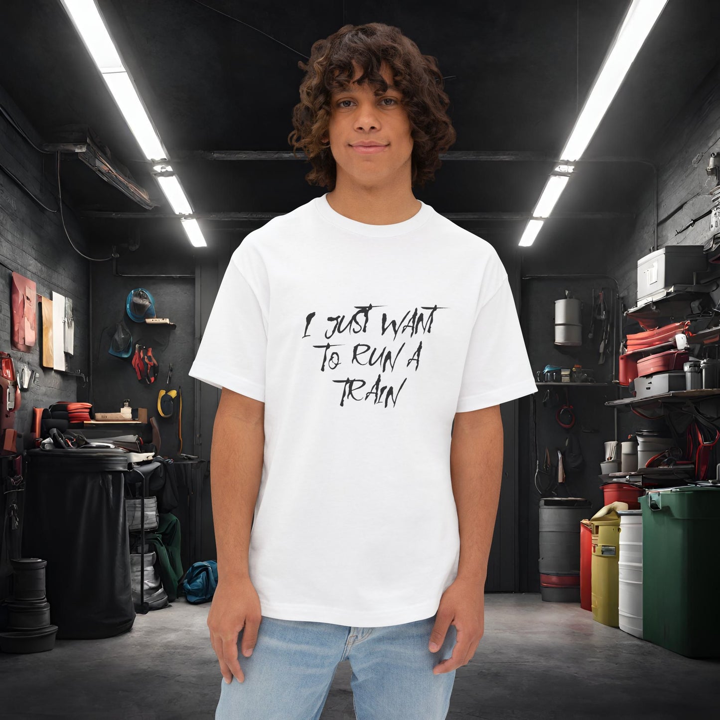 I Just Want To Run A Train-Premium, Ultra Soft Unisex Oversized Boxy Tee White Printify by The Night Shift Automotive Apparel