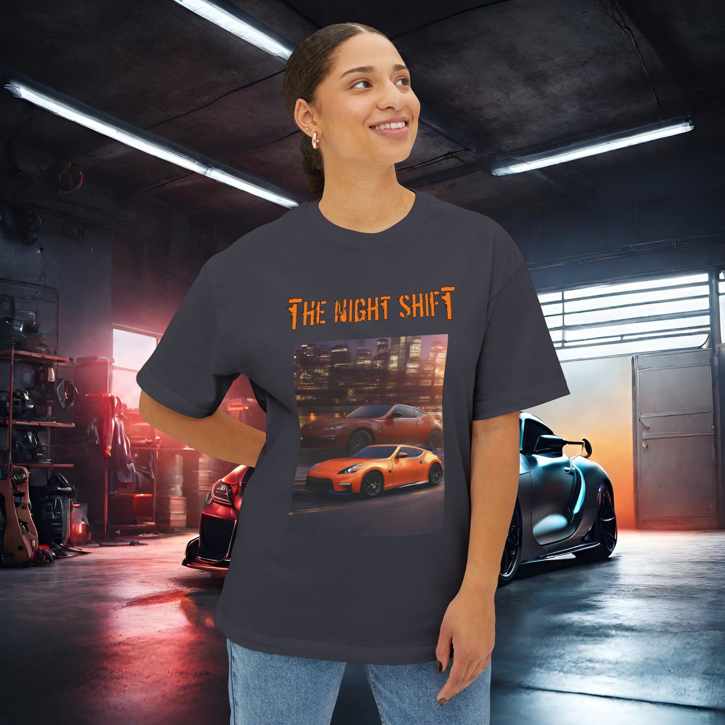 Nissan 370z Nismo Reflection-Premium, Ultra Soft Unisex Oversized Boxy Tee Printify by The Night Shift Automotive Apparel
