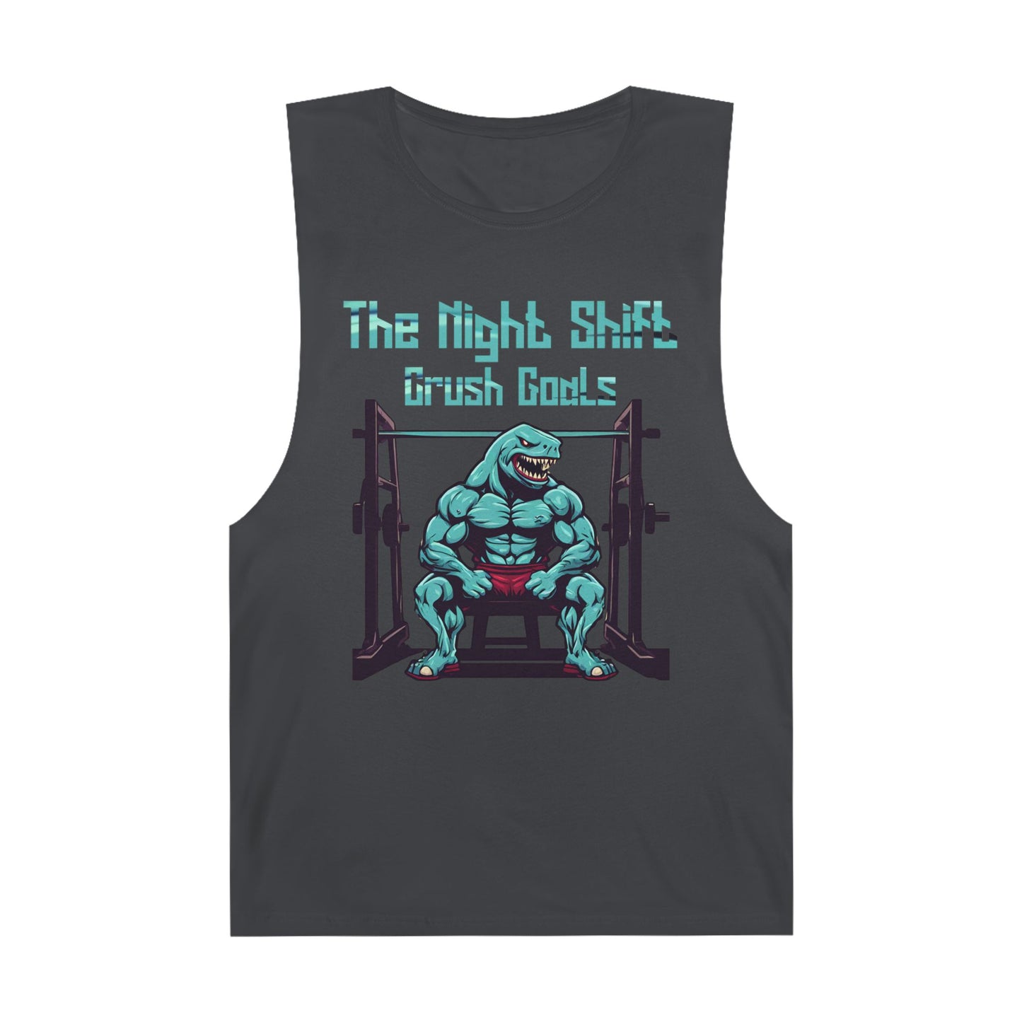 Crush Goals - Shark Body Builder - Premium Unisex Barnard Tank Top Coal Printify by The Night Shift Automotive Apparel