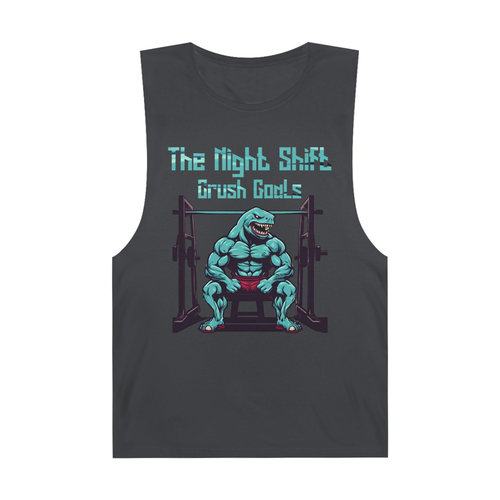 Crush Goals - Shark Body Builder - Premium Unisex Barnard Tank Top Coal Printify by The Night Shift Automotive Apparel