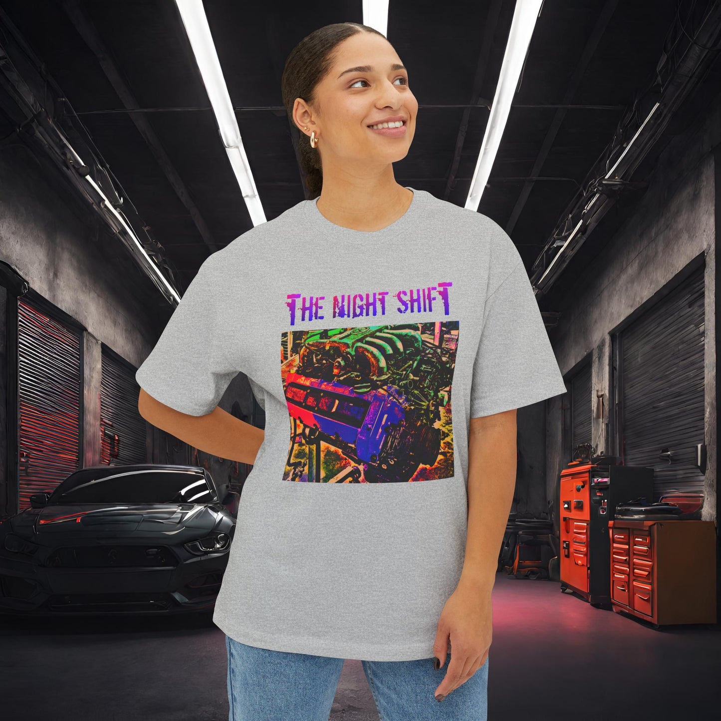 VH45DE Synthwave-Premium, Ultra Soft Unisex Oversized Boxy Tee Printify by The Night Shift Automotive Apparel