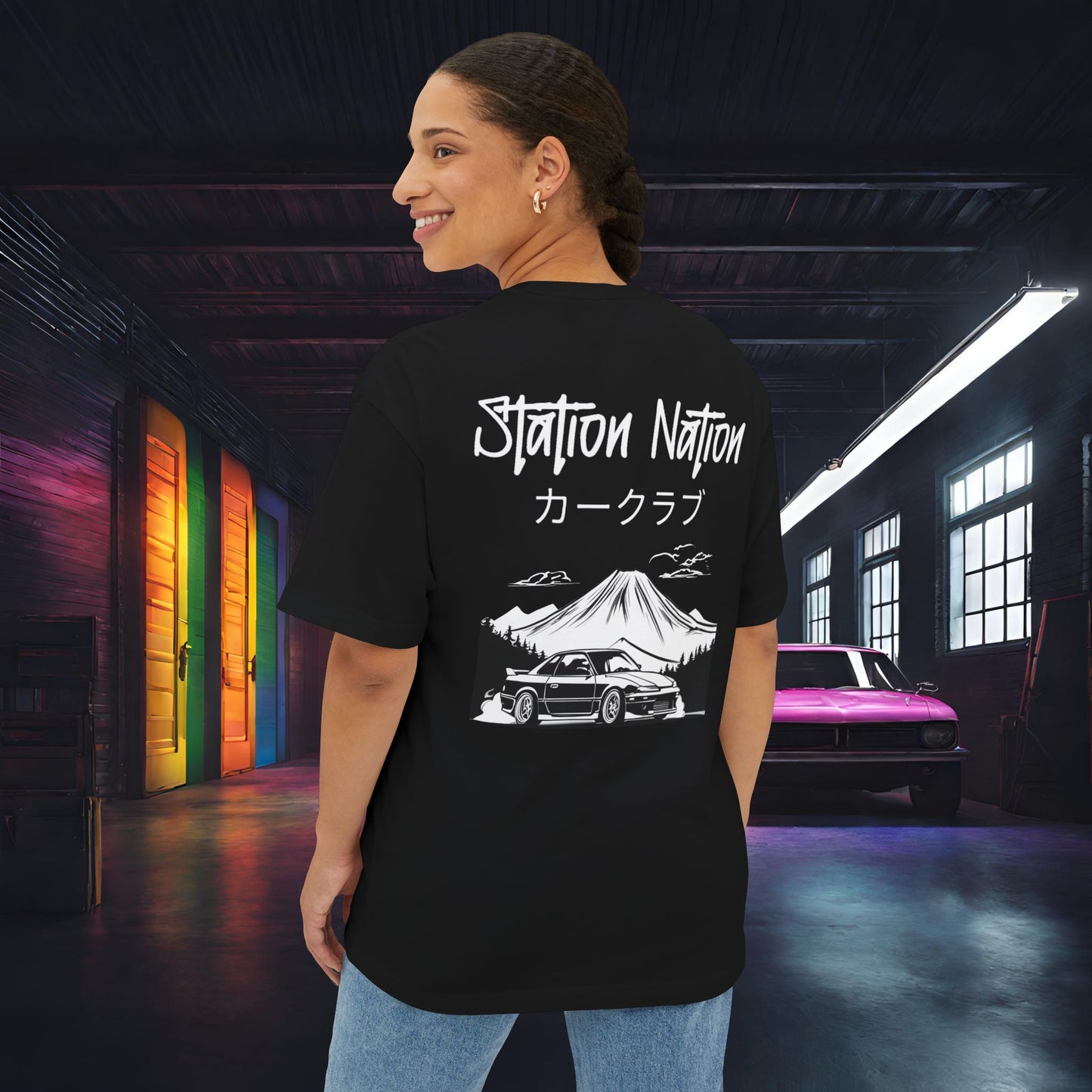 Station Nation-Premium, Ultra Soft Unisex Oversized Boxy Tee Printify by The Night Shift Automotive Apparel