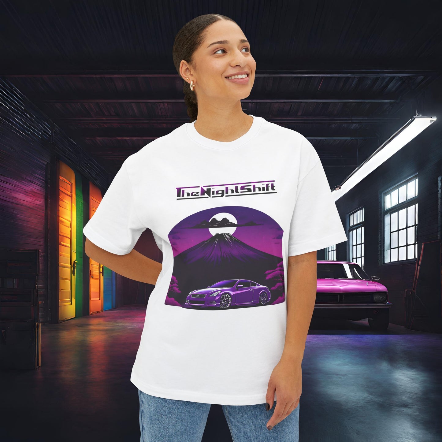 Infiniti G37 Coupe Mt Fuji-Premium, Ultra Soft, Unisex Oversized Boxy Tee Printify by The Night Shift Automotive Apparel