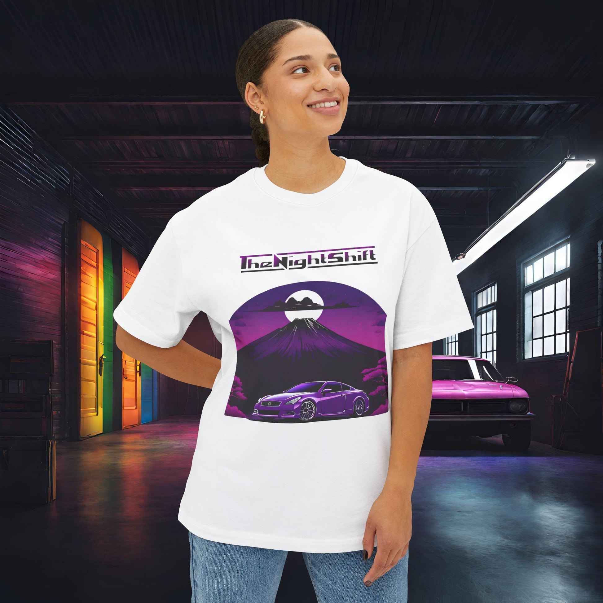 Infiniti G37 Coupe Mt Fuji-Premium, Ultra Soft, Unisex Oversized Boxy Tee Printify by The Night Shift Automotive Apparel