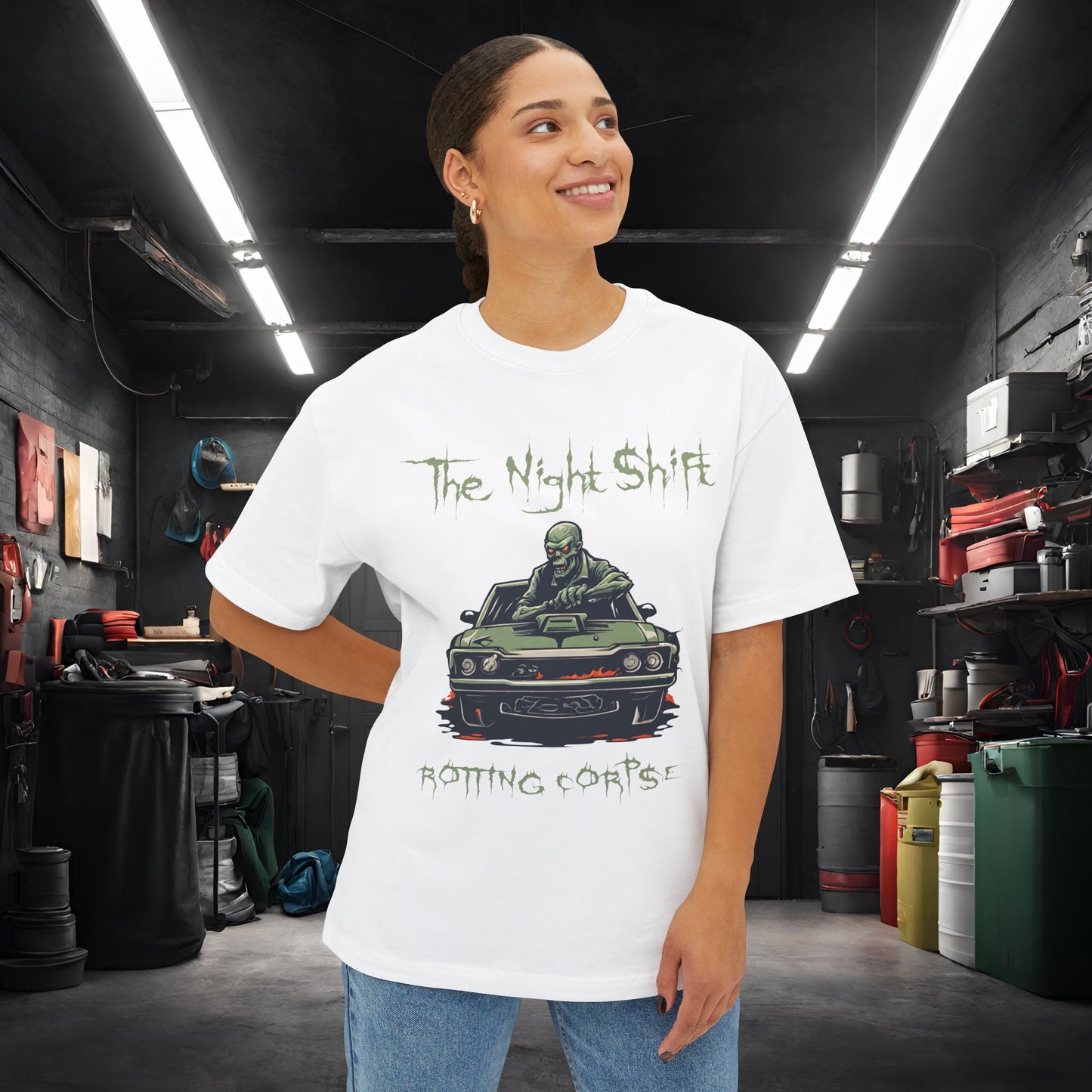Rotting Corpse Zombie-Premium, Ultra Soft Unisex Oversized Boxy Tee Printify by The Night Shift Automotive Apparel