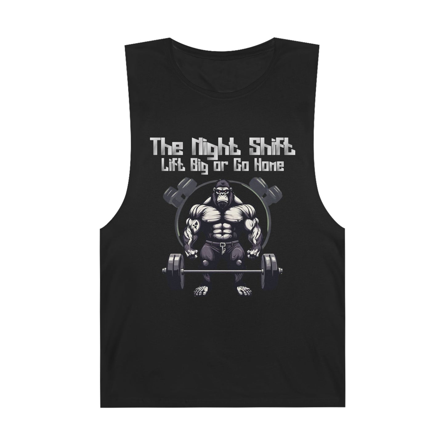 Lift Big or Go Home - Gorilla Body Builder - Premium Unisex Barnard Tank Top Black Printify by The Night Shift Automotive Apparel