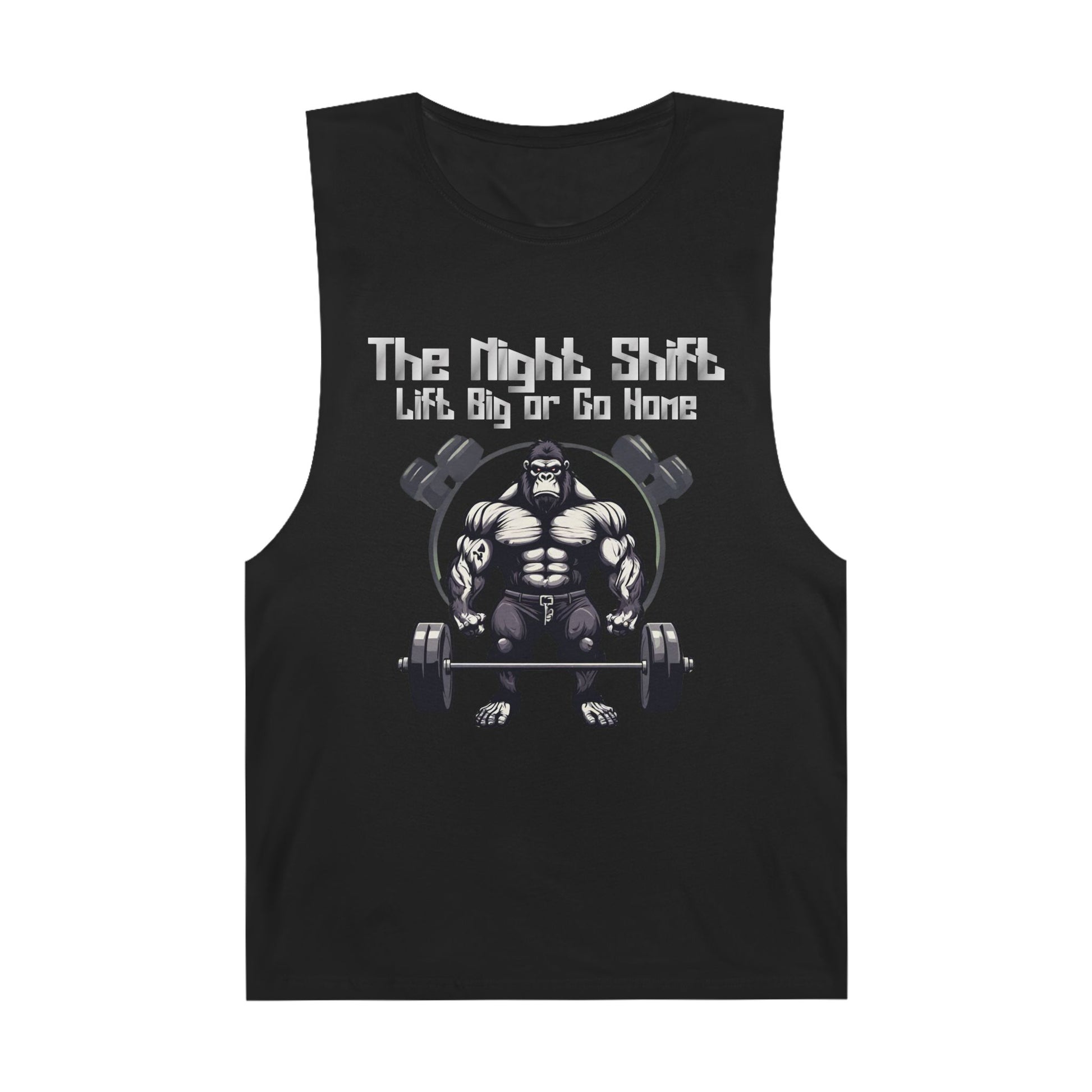 Lift Big or Go Home - Gorilla Body Builder - Premium Unisex Barnard Tank Top Black Printify by The Night Shift Automotive Apparel