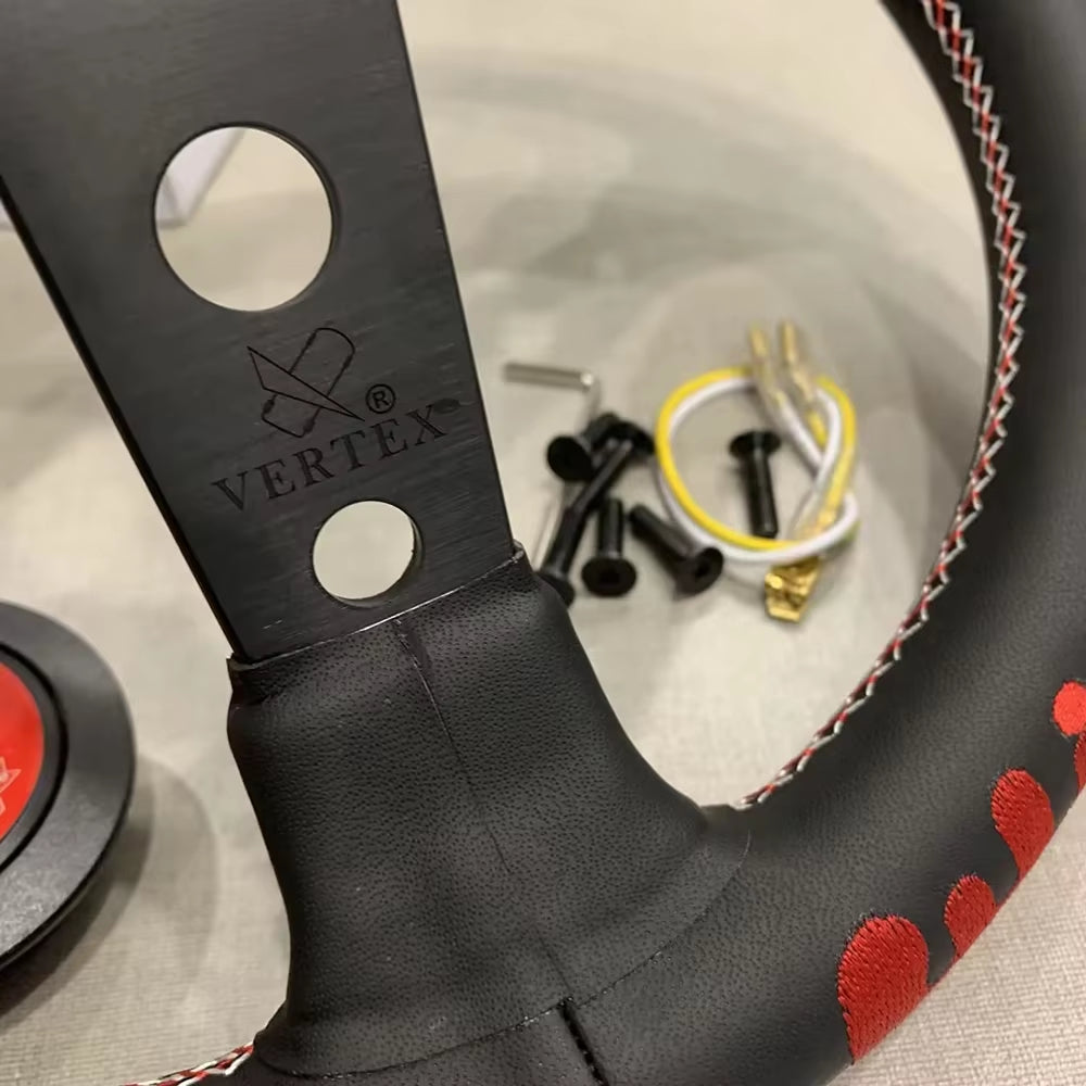 VERTEX Bloody 330mm Genuine Leather Embroidered Deep Dish Steering Wheel The Night Shift Performance Street Gear by The Night Shift Automotive Apparel