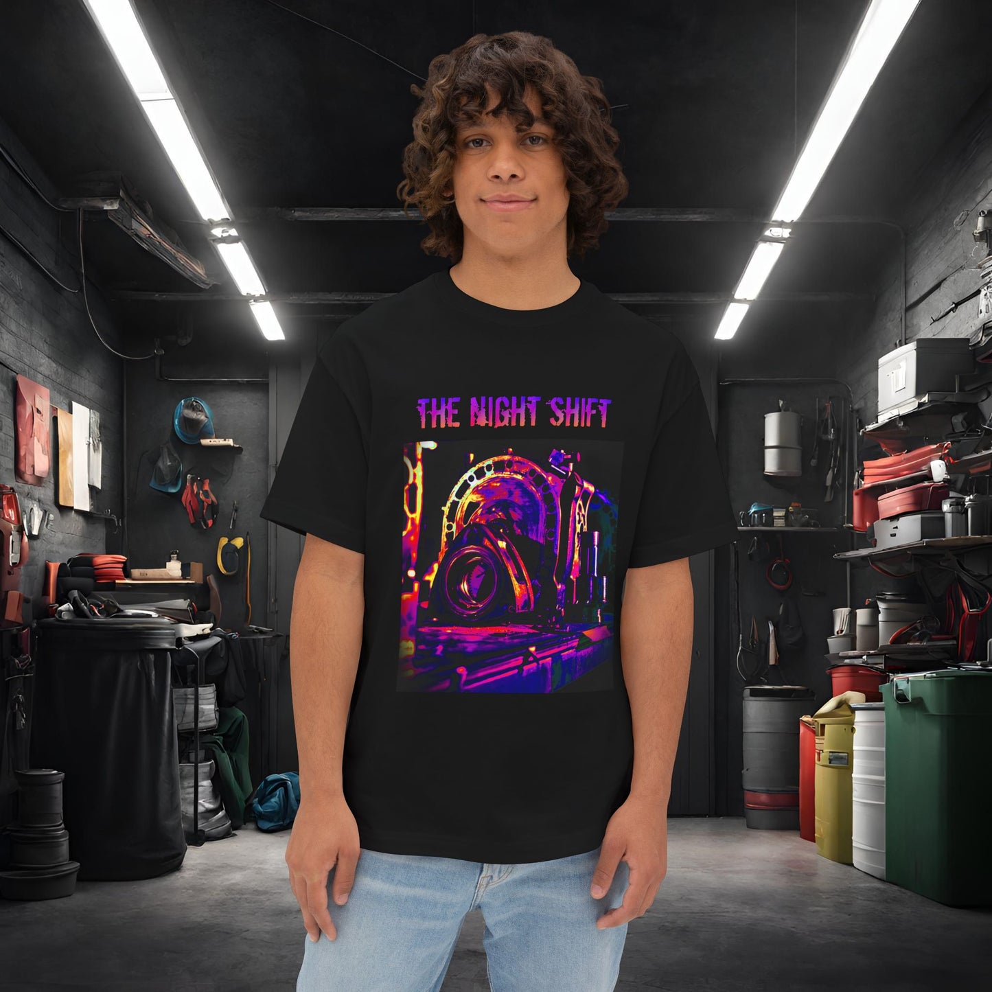 13B-REW Synthwave-Premium, Ultra Soft Unisex Oversized Boxy Tee Black Printify by The Night Shift Automotive Apparel