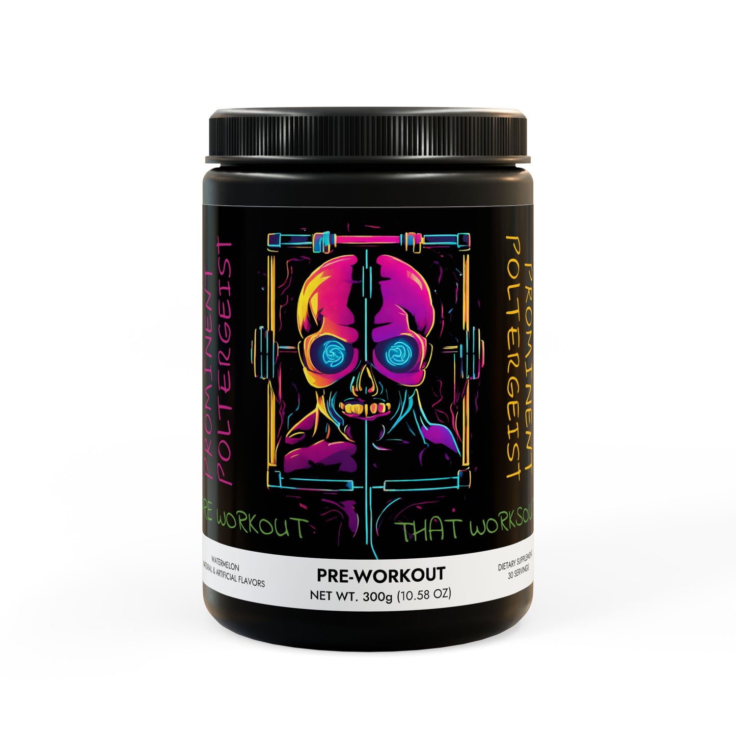 Prominent Poltergeist - Pre-Workout Supplement (Watermelon) (300g, 10.58oz) Black jar + lid Watermelon NET WT 10.58 OZ (300g) Printify by The Night Shift Automotive Apparel