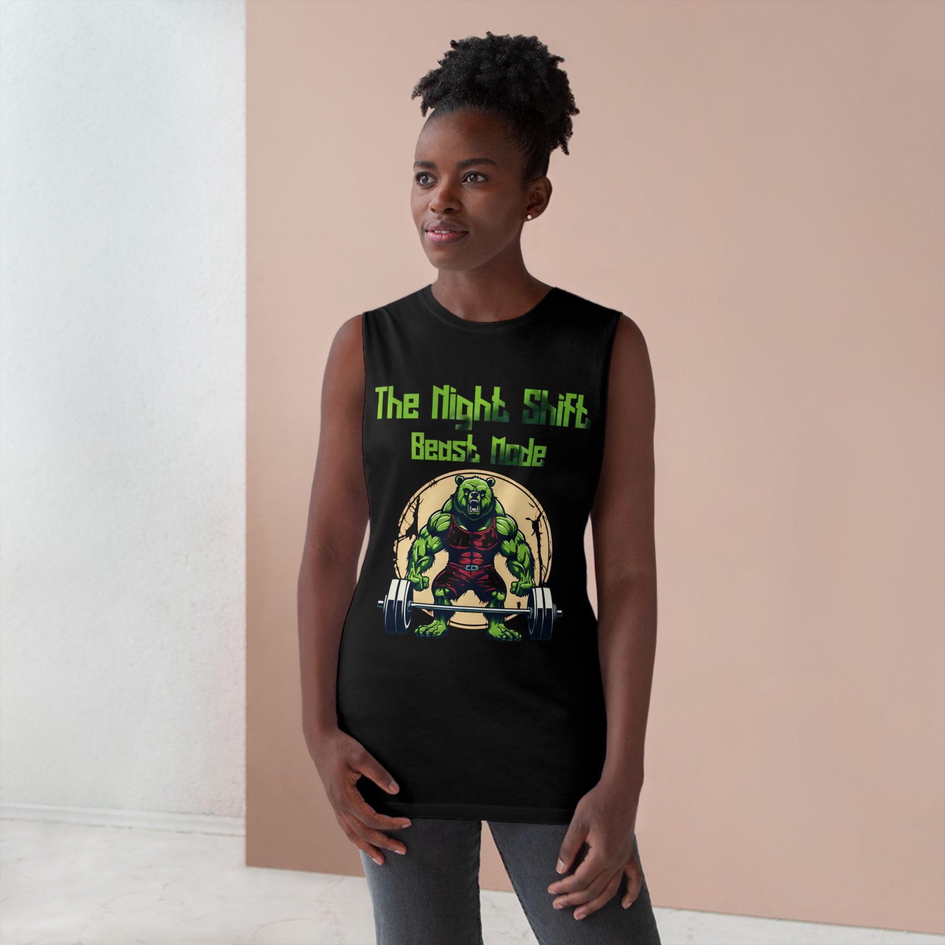 Beast Mode - Grizzly Body Builder - Premium Unisex Barnard Tank Top Printify by The Night Shift Automotive Apparel