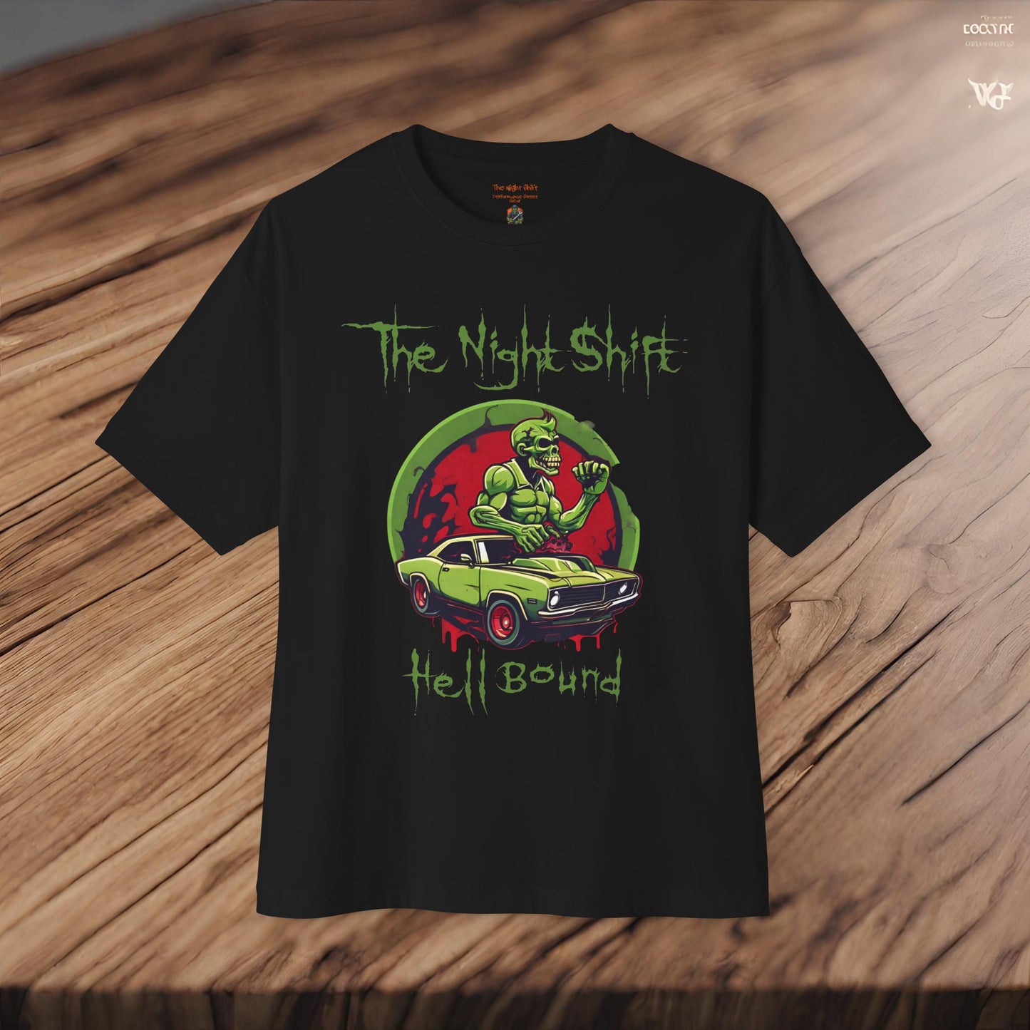 Hell Bound Zombie Muscle Car-Premium, Ultra Soft Unisex Oversized Boxy Tee Printify by The Night Shift Automotive Apparel
