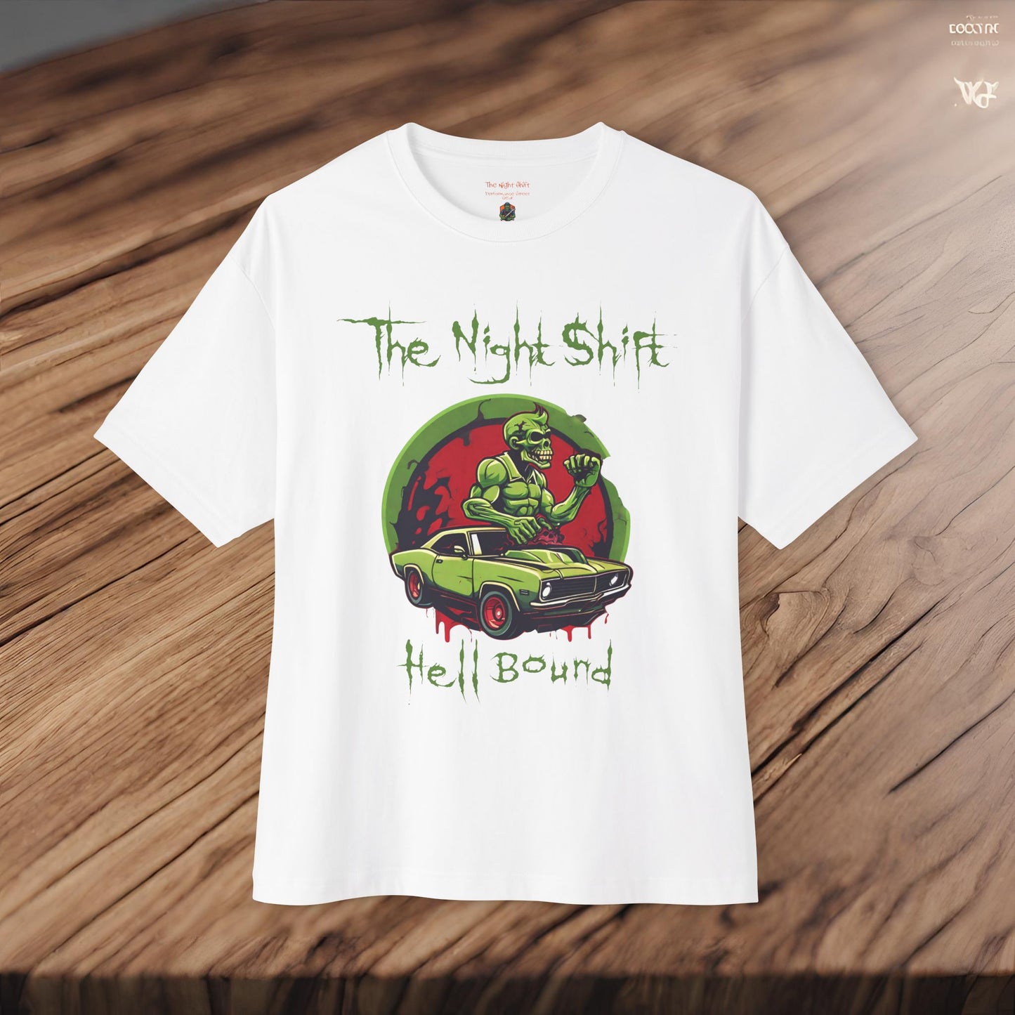 Hell Bound Zombie Muscle Car-Premium, Ultra Soft Unisex Oversized Boxy Tee Printify by The Night Shift Automotive Apparel