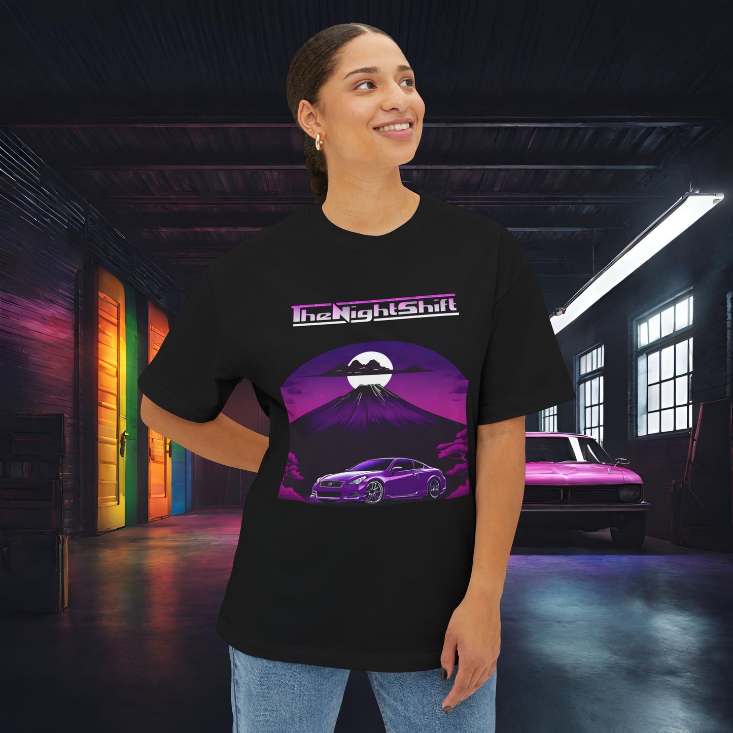Infiniti G37 Coupe Mt Fuji-Premium, Ultra Soft, Unisex Oversized Boxy Tee Printify by The Night Shift Automotive Apparel