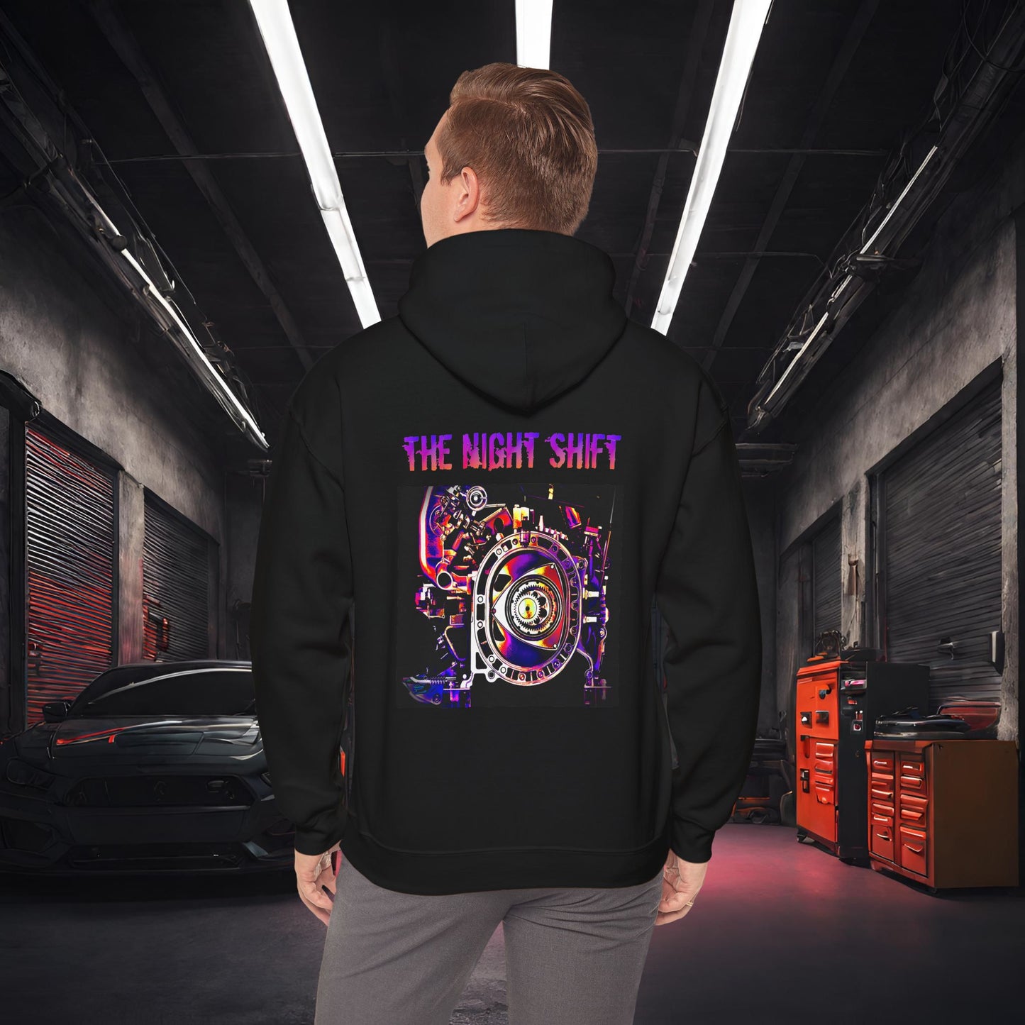 13B-REW Synthwave- Premium, Ultra Soft Unisex Hoodie Black Printify by The Night Shift Automotive Apparel