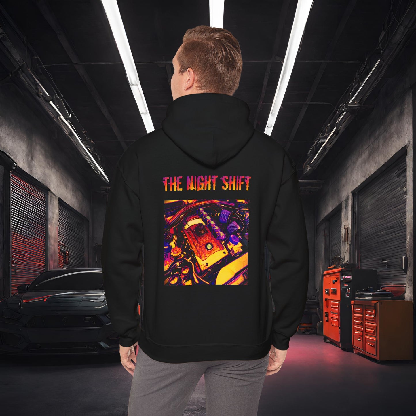 N54 Synthwave-Premium, Ultra Soft Unisex Hoodie Black Printify by The Night Shift Automotive Apparel