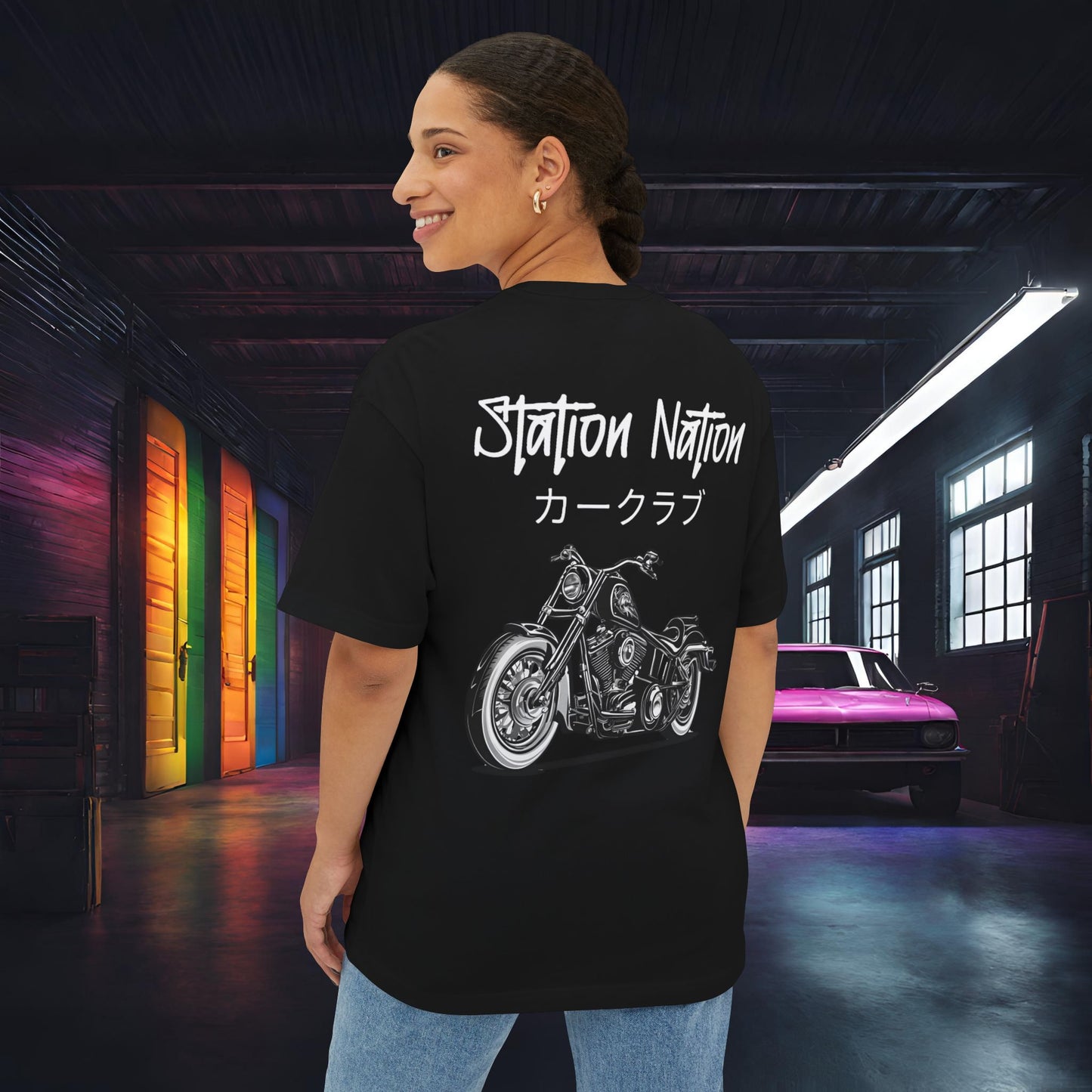 Station Nation-Premium, Ultra Soft Unisex Oversized Boxy Tee Printify by The Night Shift Automotive Apparel