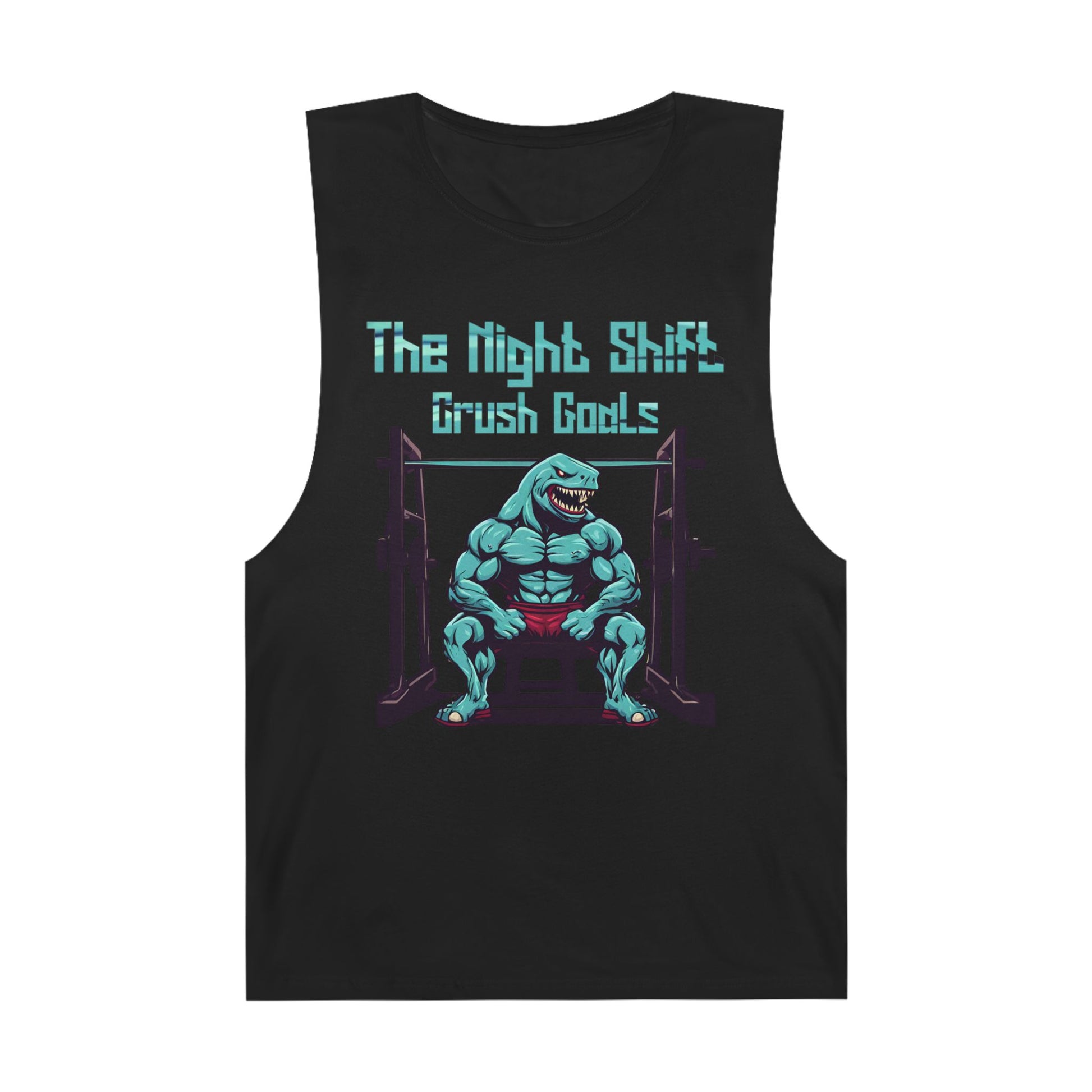Crush Goals - Shark Body Builder - Premium Unisex Barnard Tank Top Black Printify by The Night Shift Automotive Apparel