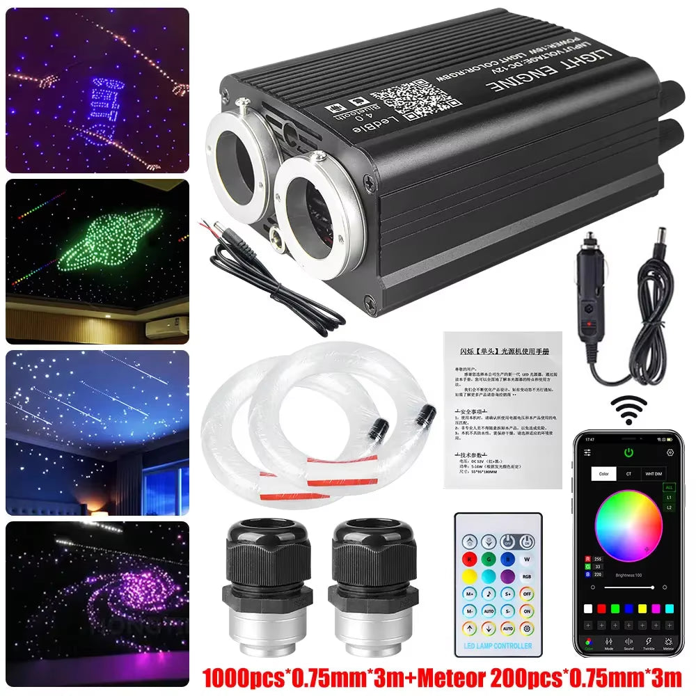 32W Dual Port Fiber Optic Starlight Headliner Kit with Meteor Effect APP