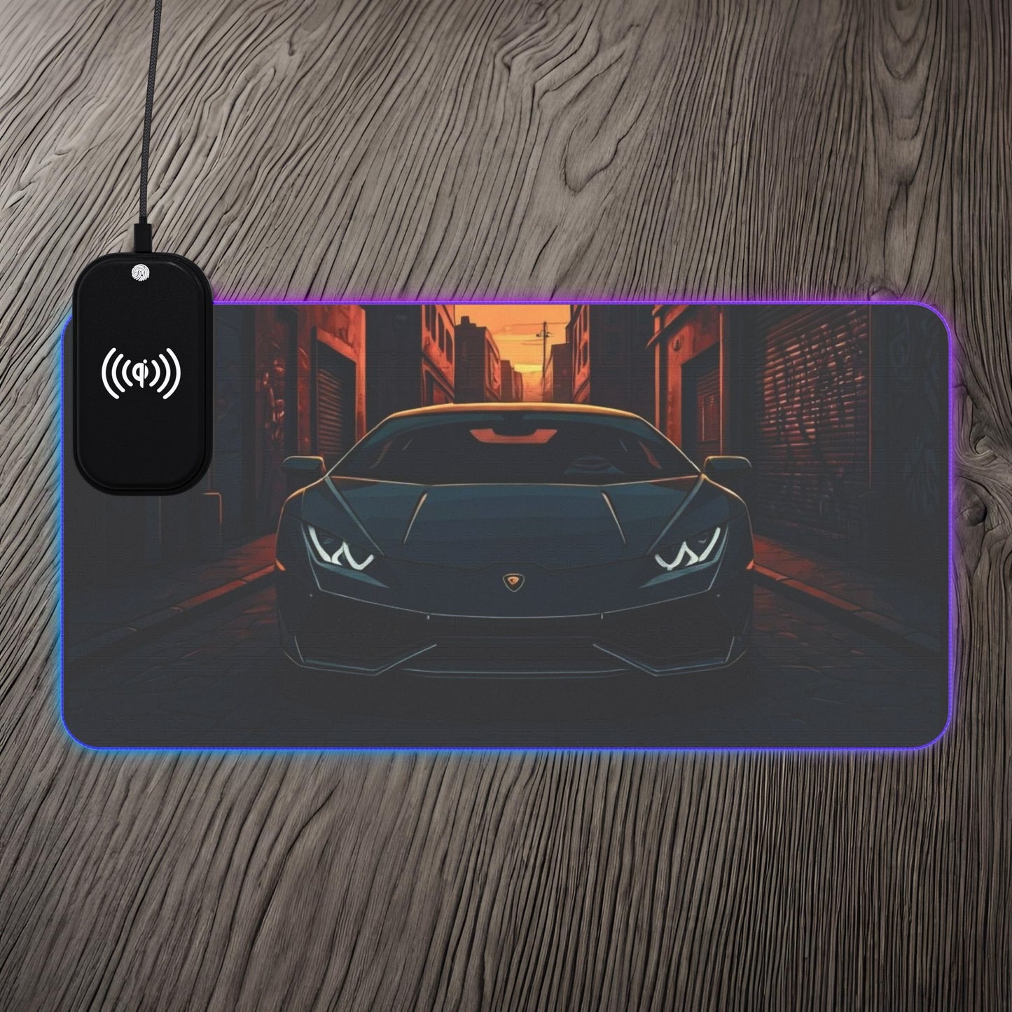 Lamborghini Huracan Street Life-LED Gaming Mouse Pad with Wireless Charging 23.6" × 11.8" Rectangle 15W Printify by The Night Shift Automotive Apparel