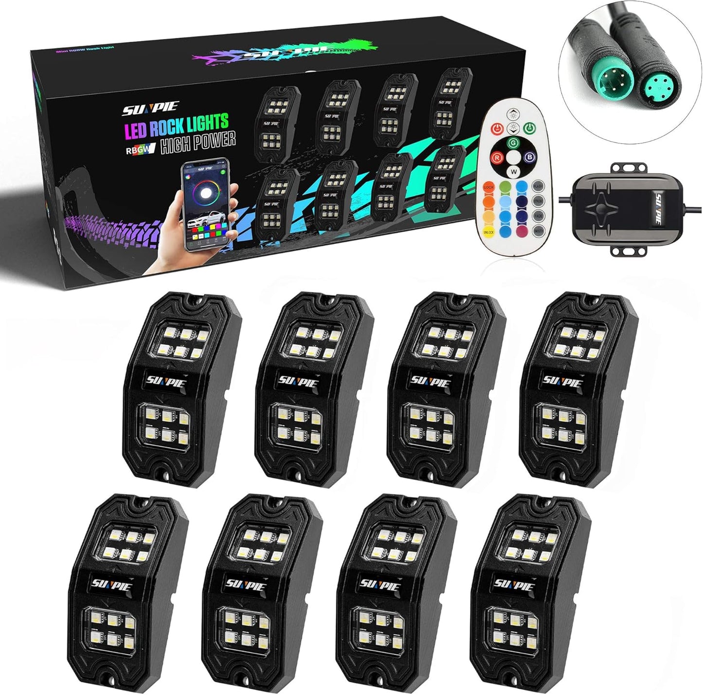 210 Degrees Wide Angle RGBW Rock Lights App/Voice Mode Music Mode 8Pcs The Night Shift Performance Street Gear by The Night Shift Automotive Apparel