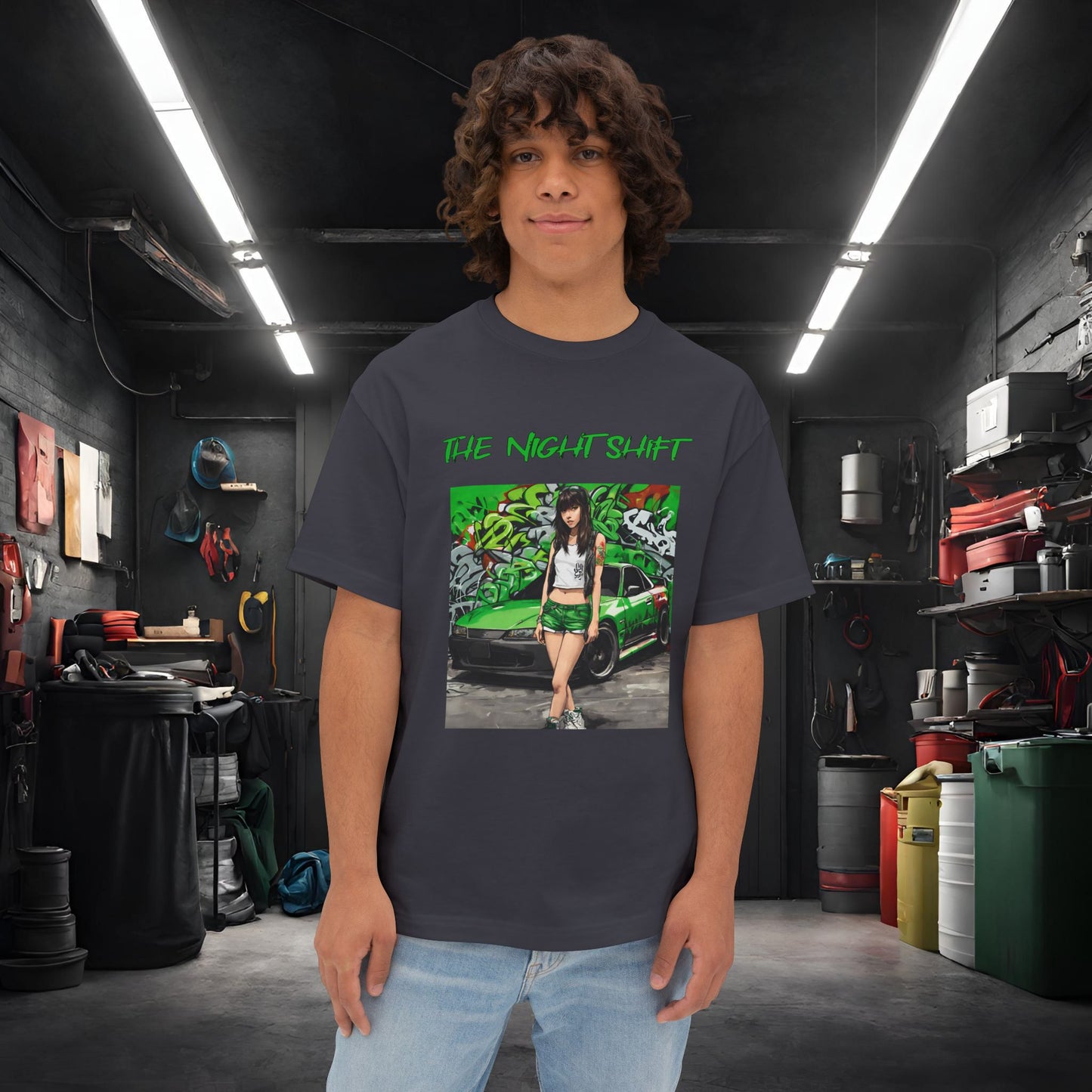 Nissan 240sx Graffiti-Premium, Ultra Soft Unisex Oversized Boxy Tee Dark Grey Printify by The Night Shift Automotive Apparel