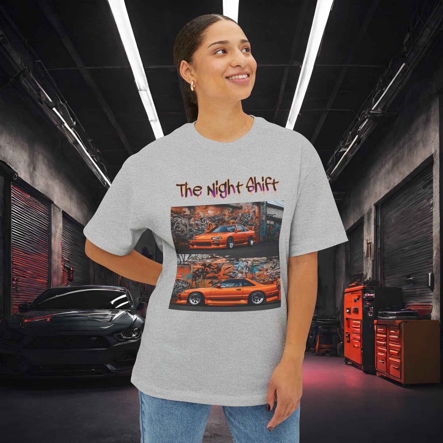 Nissan 240sx Double Stack Graffiti-Premium, Ultra Soft Unisex Oversized Boxy Tee Printify by The Night Shift Automotive Apparel