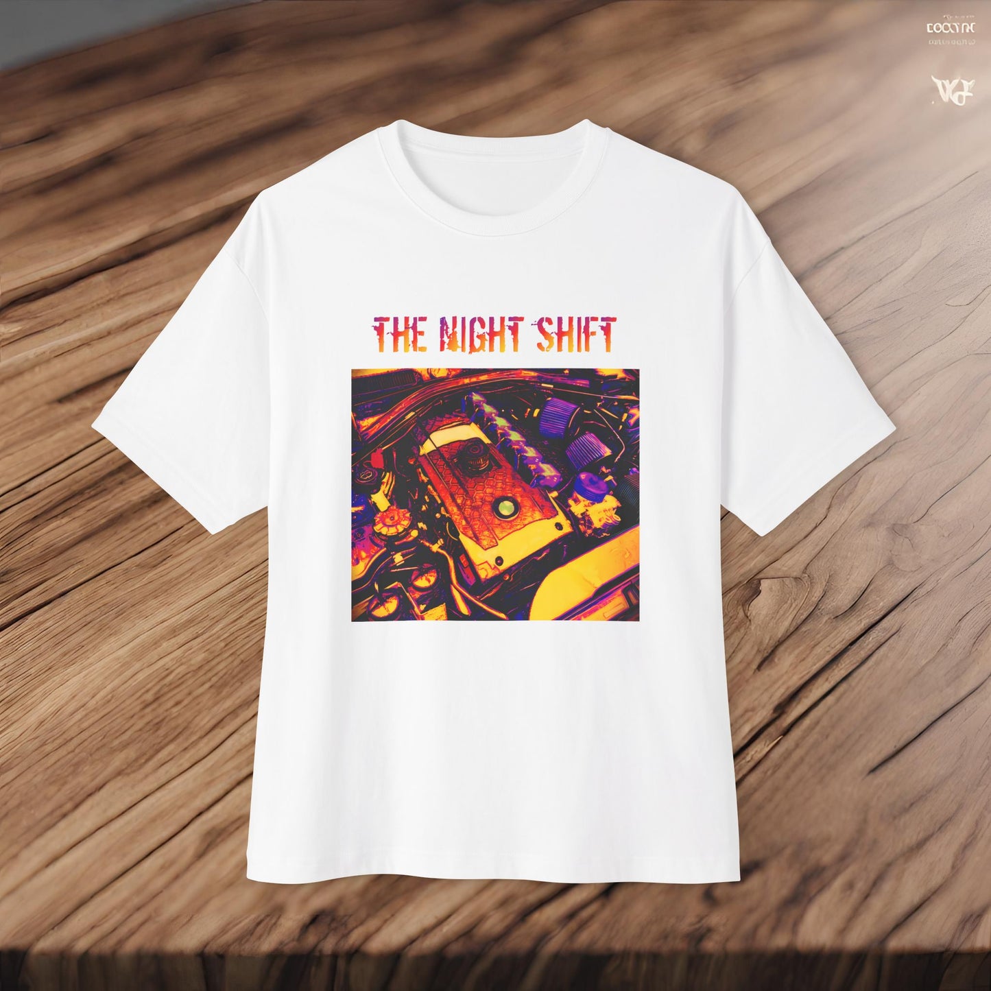 N54 Synthwave Unisex Oversized Boxy Tee Printify by The Night Shift Automotive Apparel