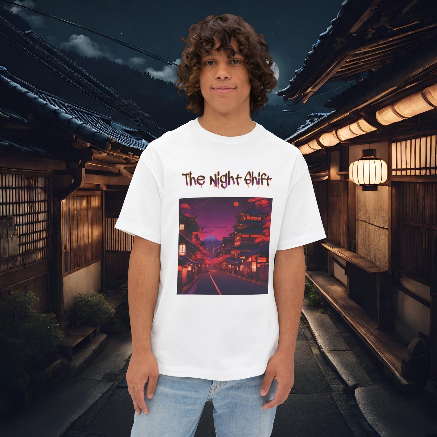 Japan Nights-Premium, Ultra Soft Unisex Oversized Boxy Tee White Printify by The Night Shift Automotive Apparel