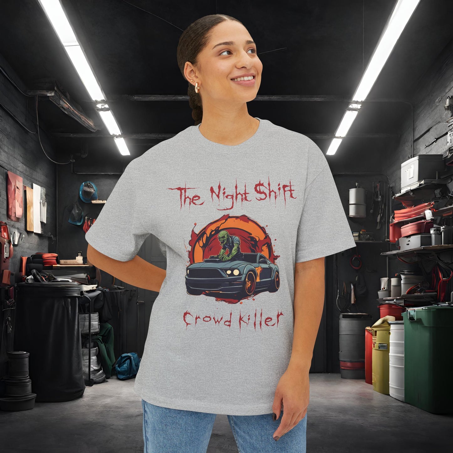 Crowd Killer Zombie Mustang-Premium, Ultra Soft Unisex Oversized Boxy Tee Printify by The Night Shift Automotive Apparel
